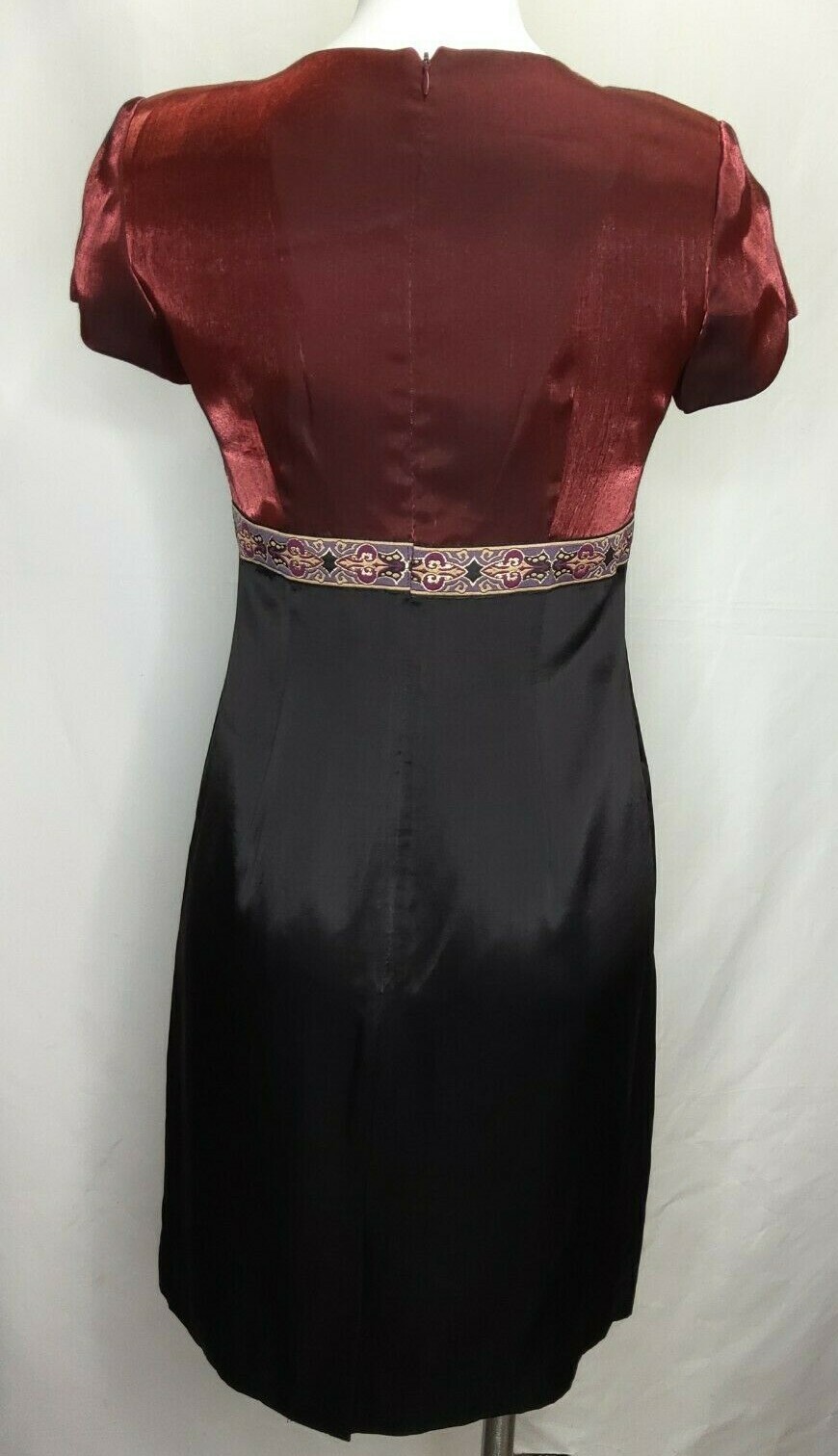 Vintage Taurus II Shimmery Rose Black Empire Waist Lined Dress Size 8 Petite