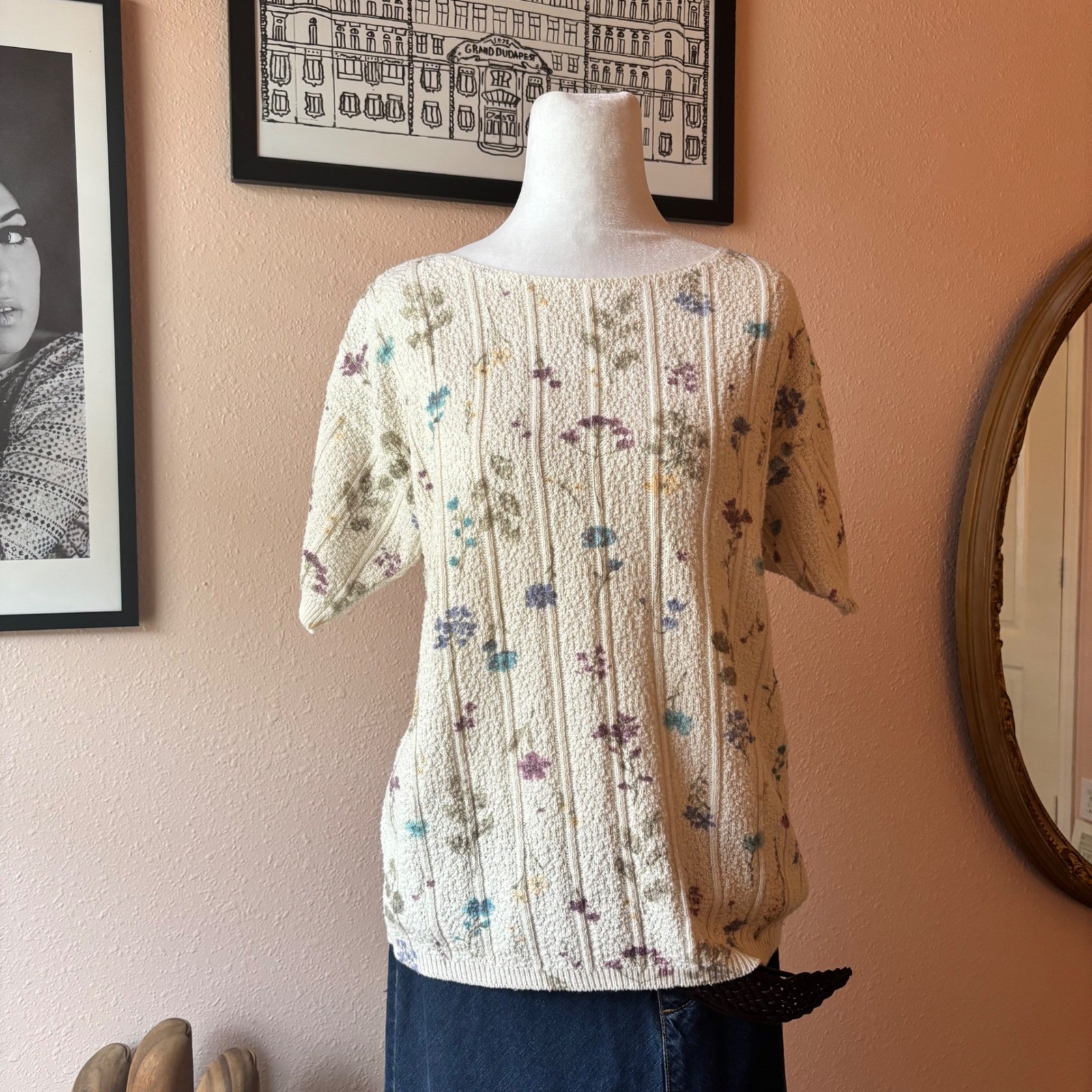 Vintage 80s / 90s Cottagecore Floral Sweater Blouse