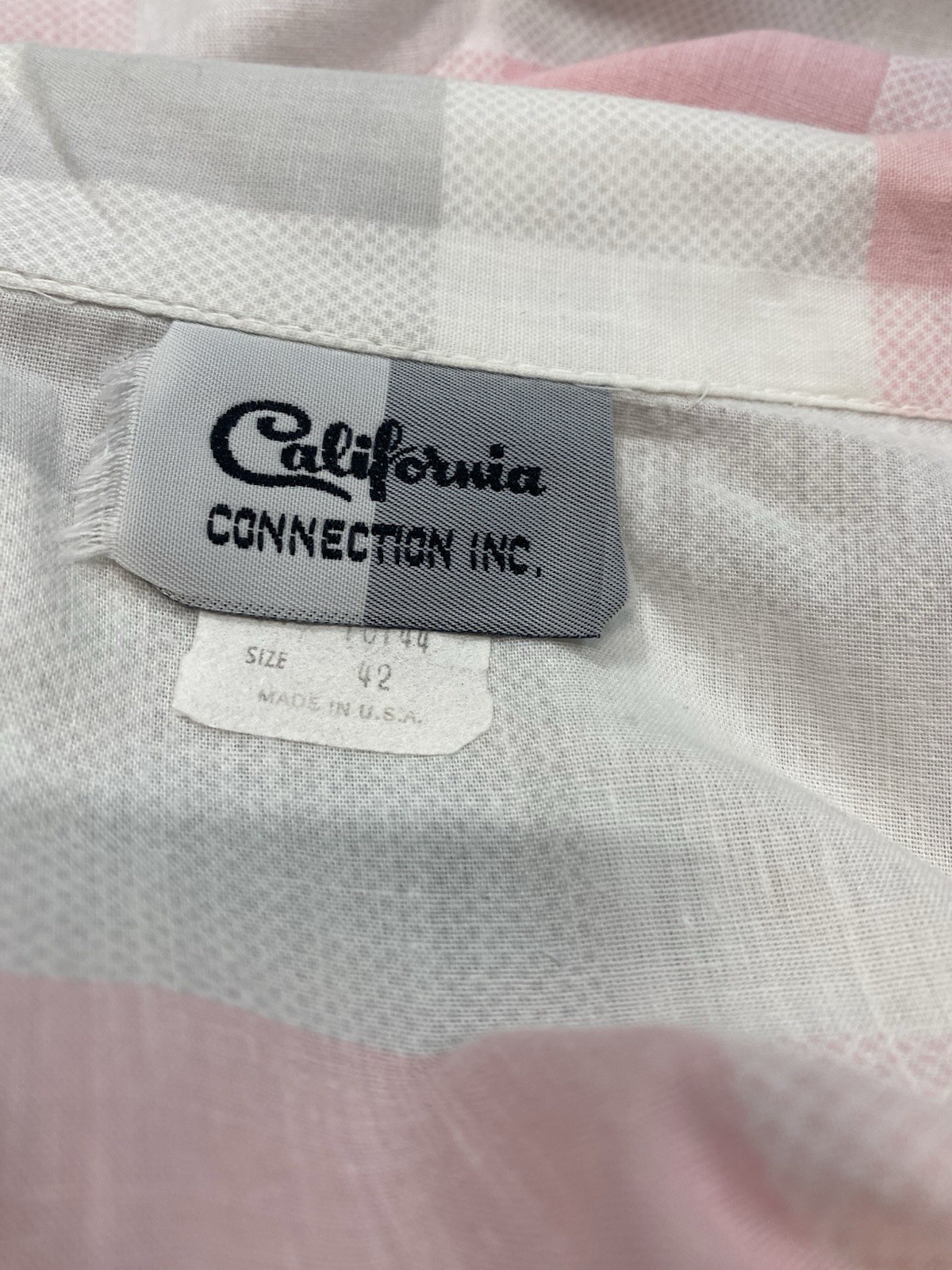 Vintage Blouse SIZE XL 42 pink grey check tunic Top CALIFORNIA CONNECTION 80s