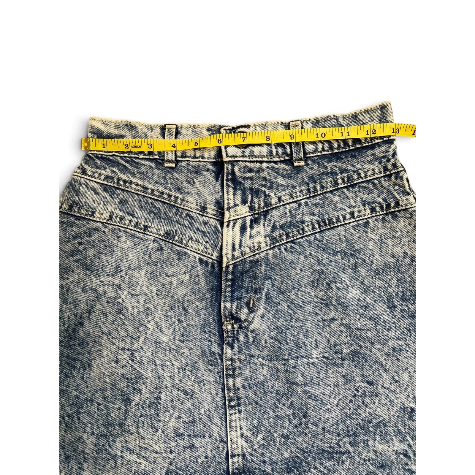 Vtg 80s Chic by HIS Acid Wash Denim Mini Skirt High Waist Jean Made in USA W26