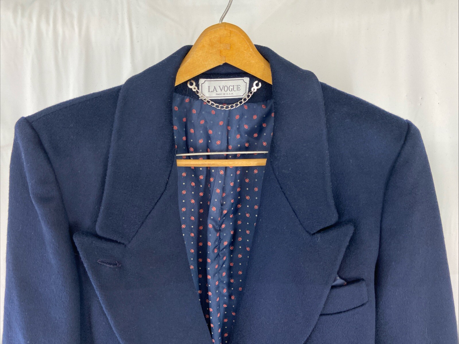 Vintage La Vogue Navy Blue Wool Trench Coat Double Breasted Lined