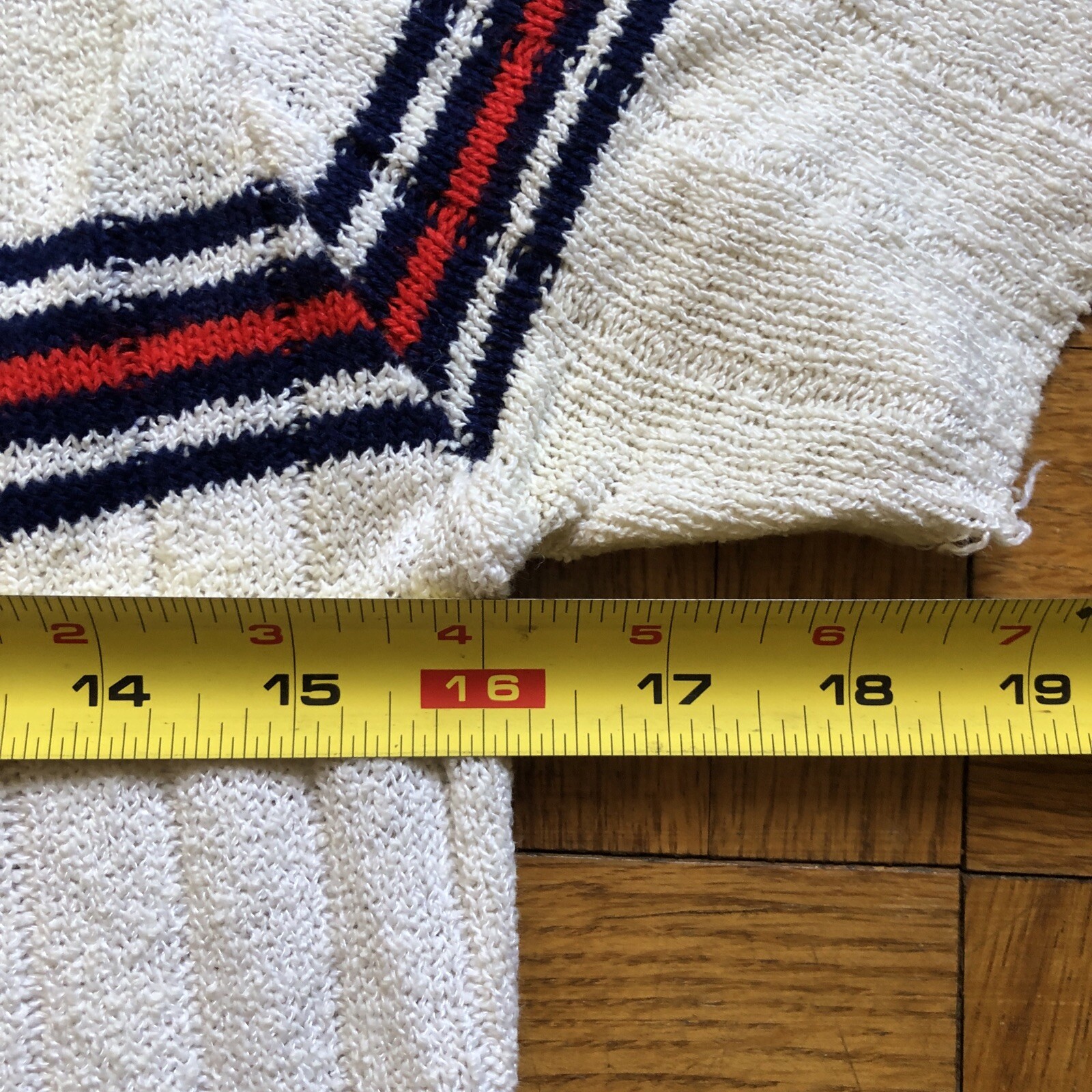 VINTAGE 1960s shirt striped knit short sleeve white red blue size S/M
