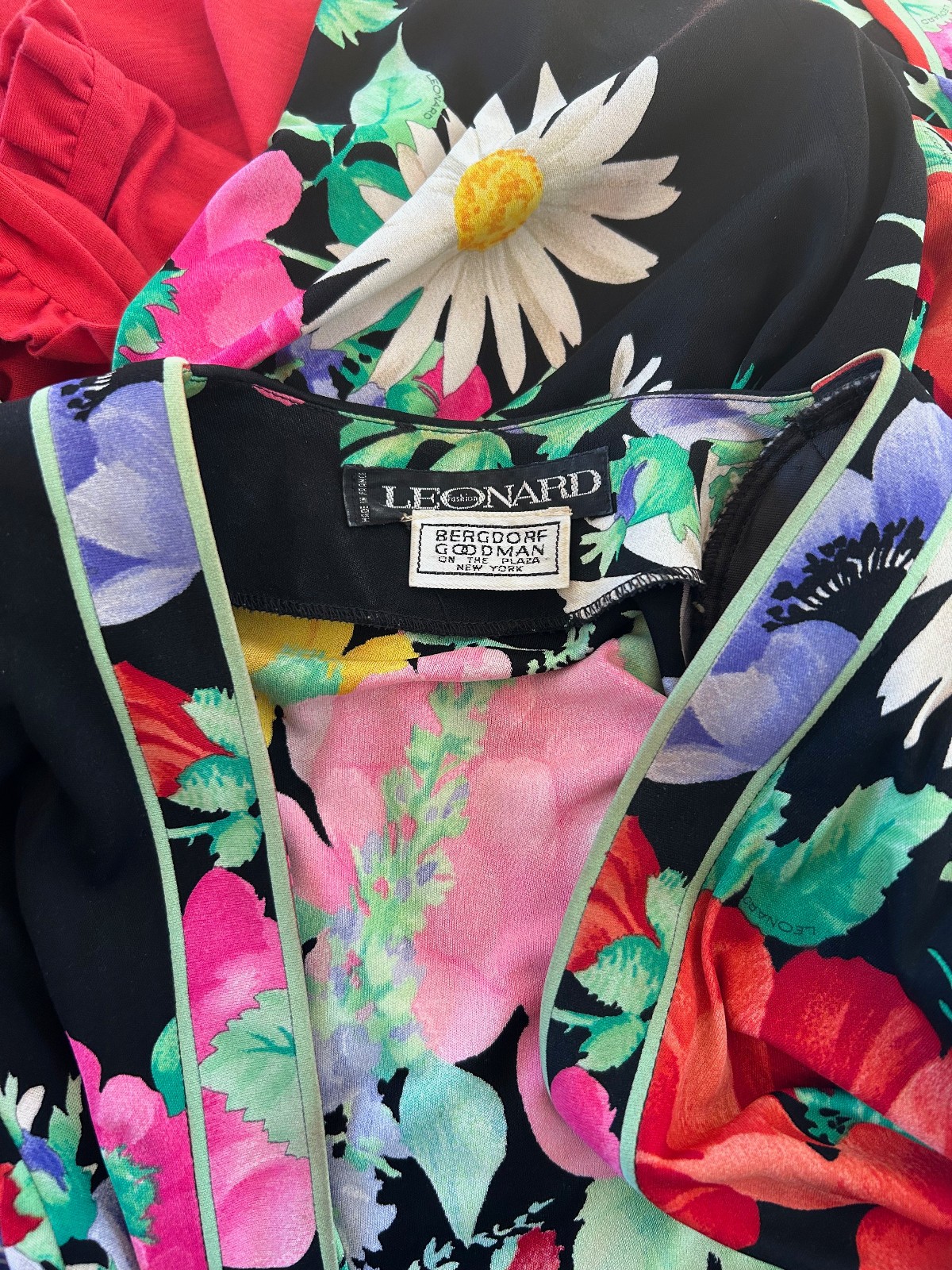 Leonard Paris 1990s Floral Print Jersey Wrap Dress Bergdof Goodman sz 8 France