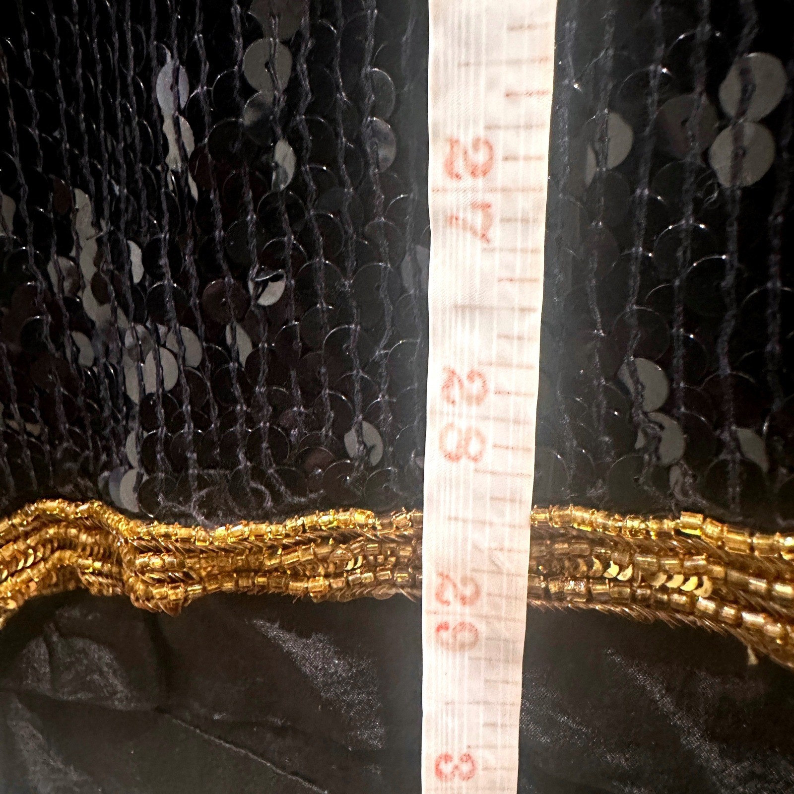 Vintage 80s 100% Silk Oleg Cassini Sequined Gold Beaded Embellished Boho Dress S