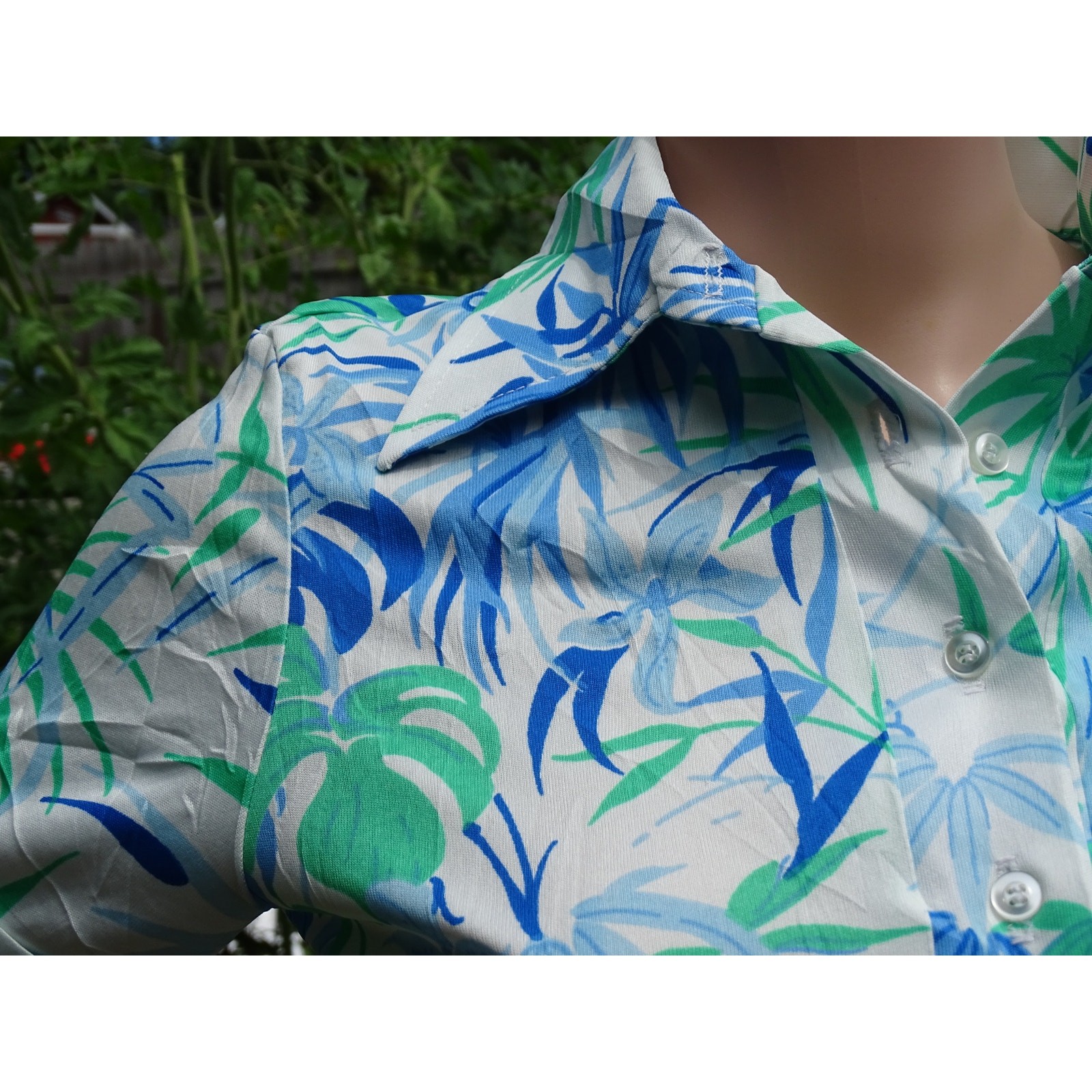 Vintage 70s Jayson Classics Bamboo Botanical Print Shirt Womens Medium Hawaiian