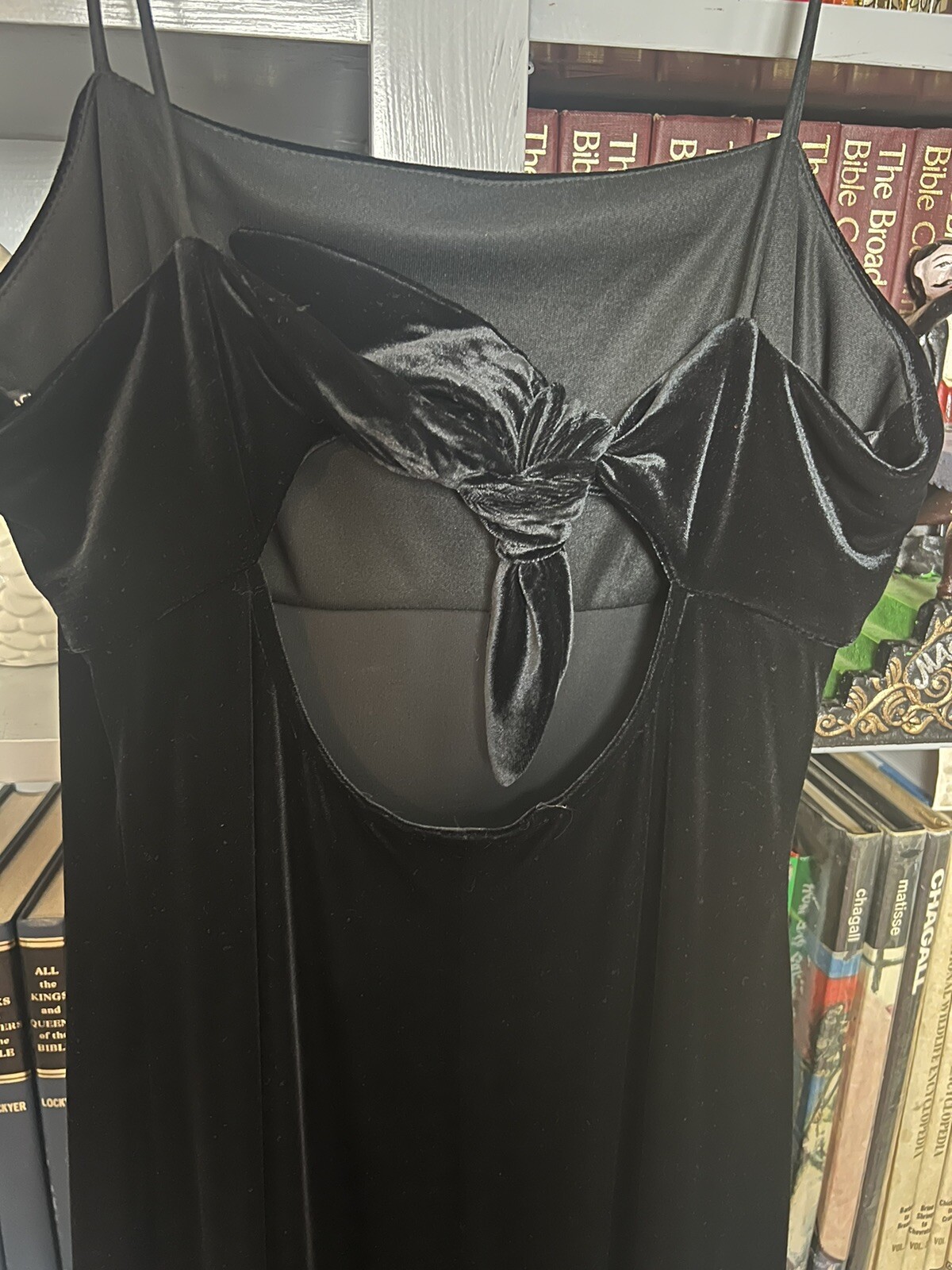 Arianna By Rachel Kaye Dress Size 8 Velvet Velour VTG 90s Y2K Straps Tie Black