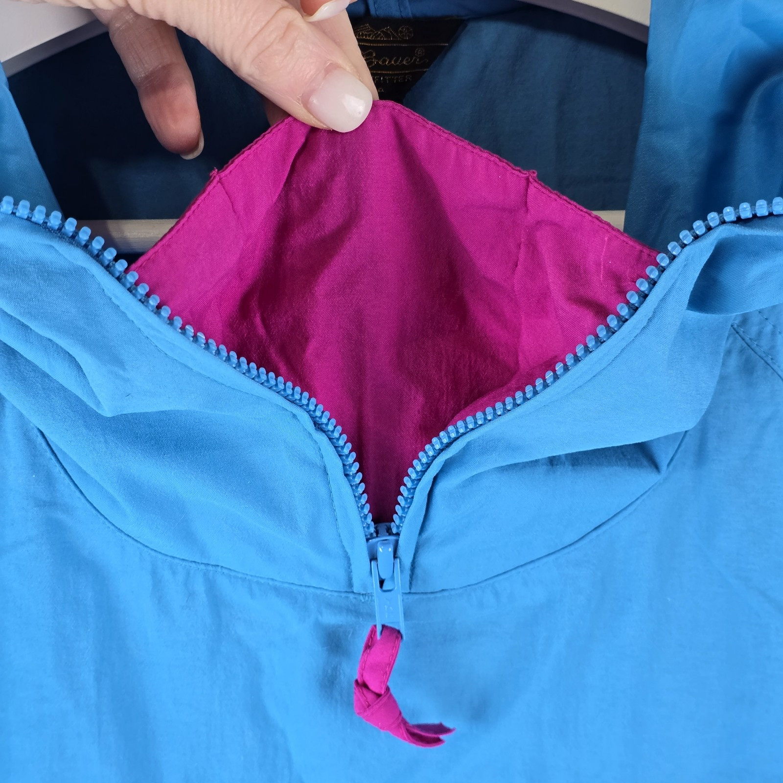 Eddie Bauer Windbreaker 1/4 Zip Pullover Jacket Sz L Y2K Nylon Teal Pink Retro