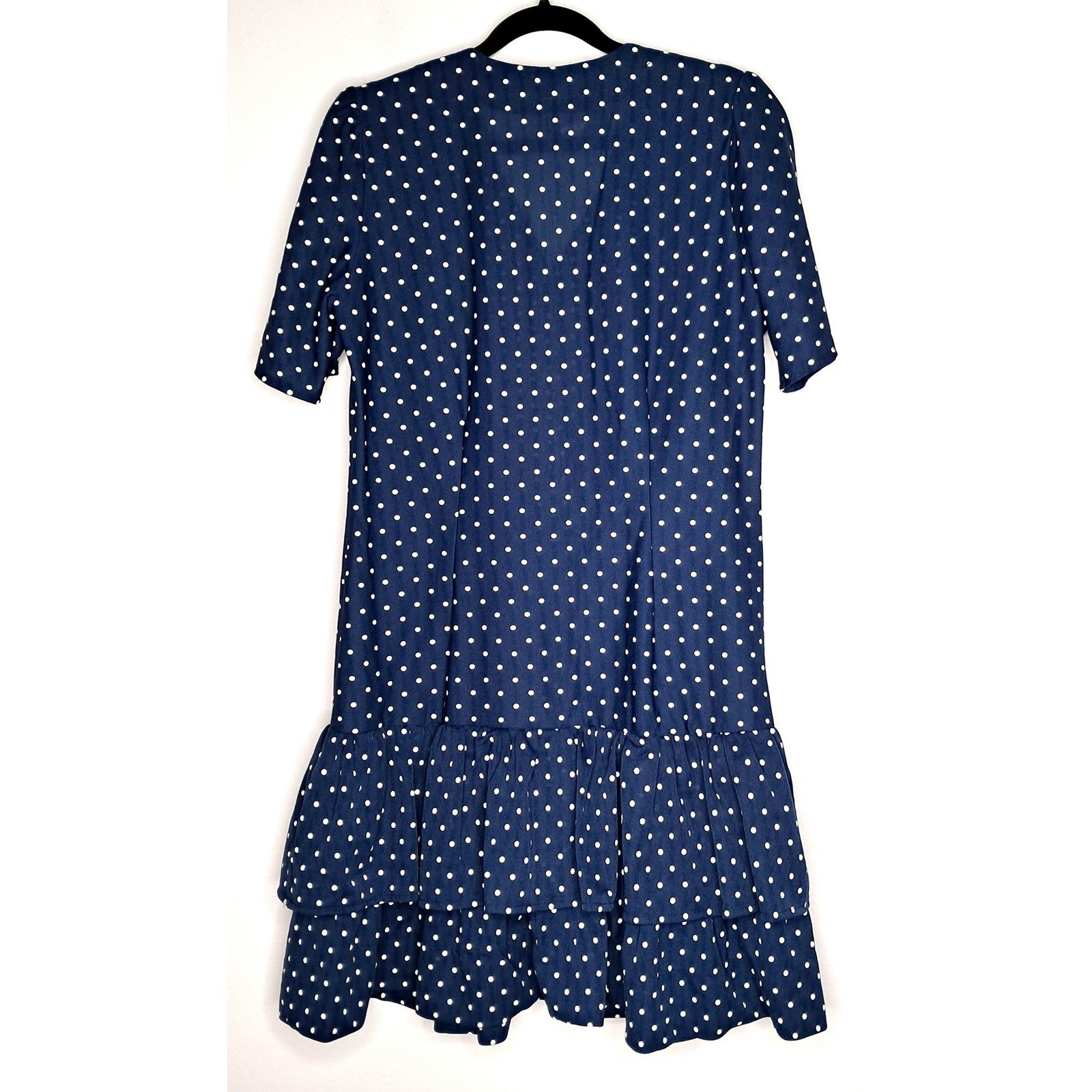 Vintage Polka Dot Mini Dress Womens Size 10 Navy Blue Ruffle Tabby of California
