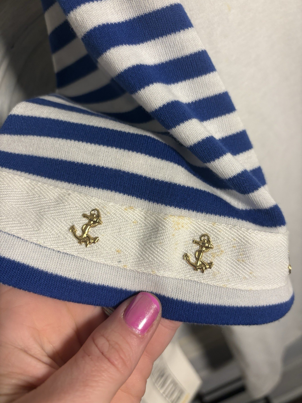Vintage 90’s Nautical Stripe Anchor Sailboat Blouse Preppy Grandma Country Club
