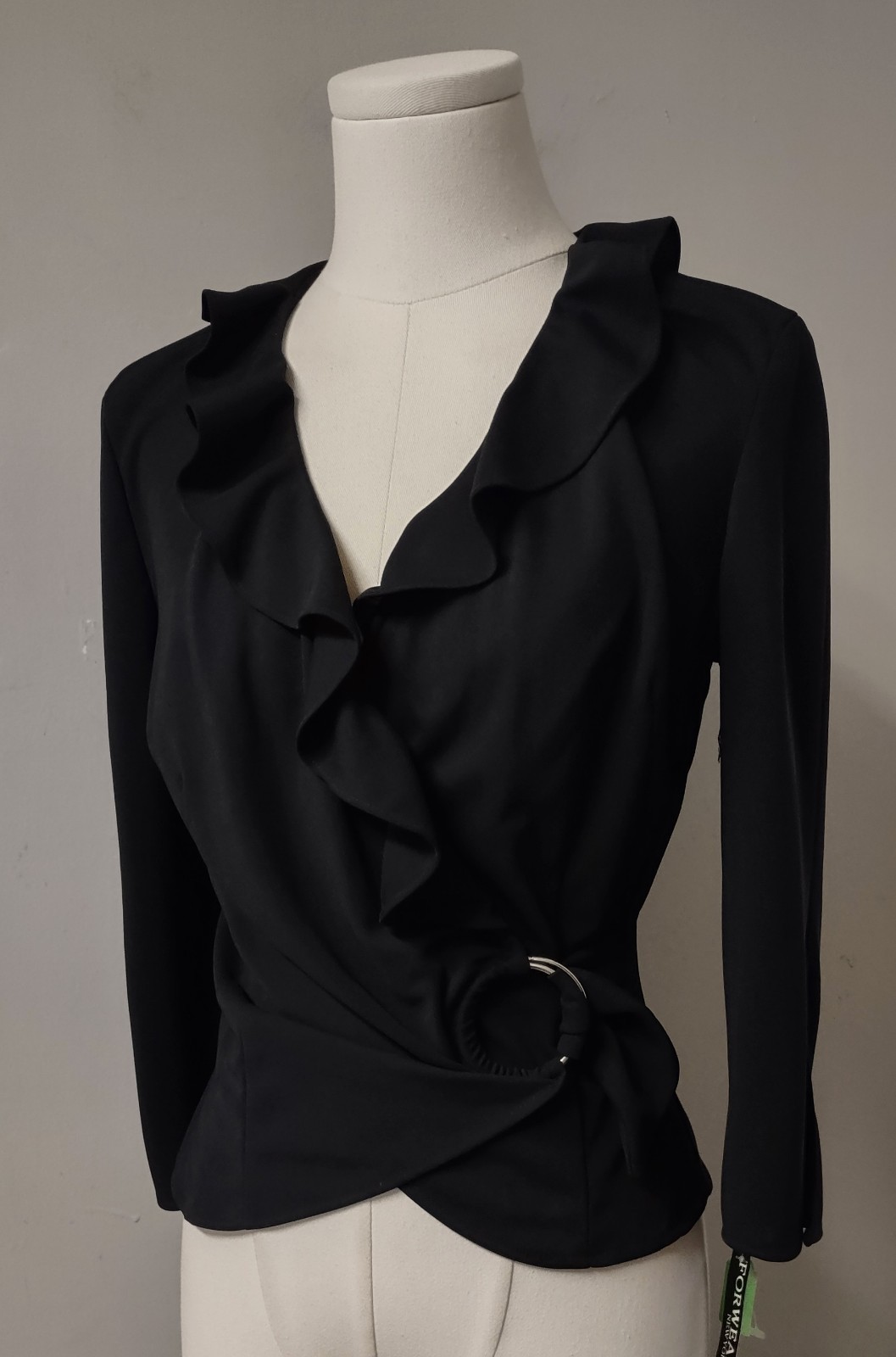 Vintage 90s Forwear NY Blouse Faux Wrap Ruffle O-Ring Side Tie NOS S