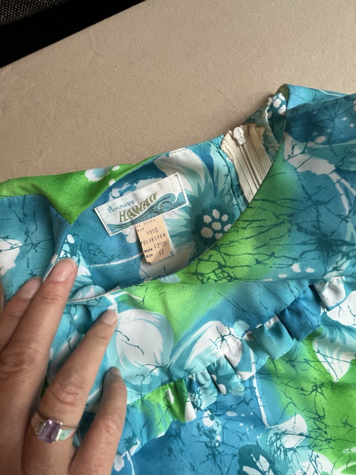 Vintage Pennys Hawaii Green Blue Floral Hawaiian Maxi Dress Size S