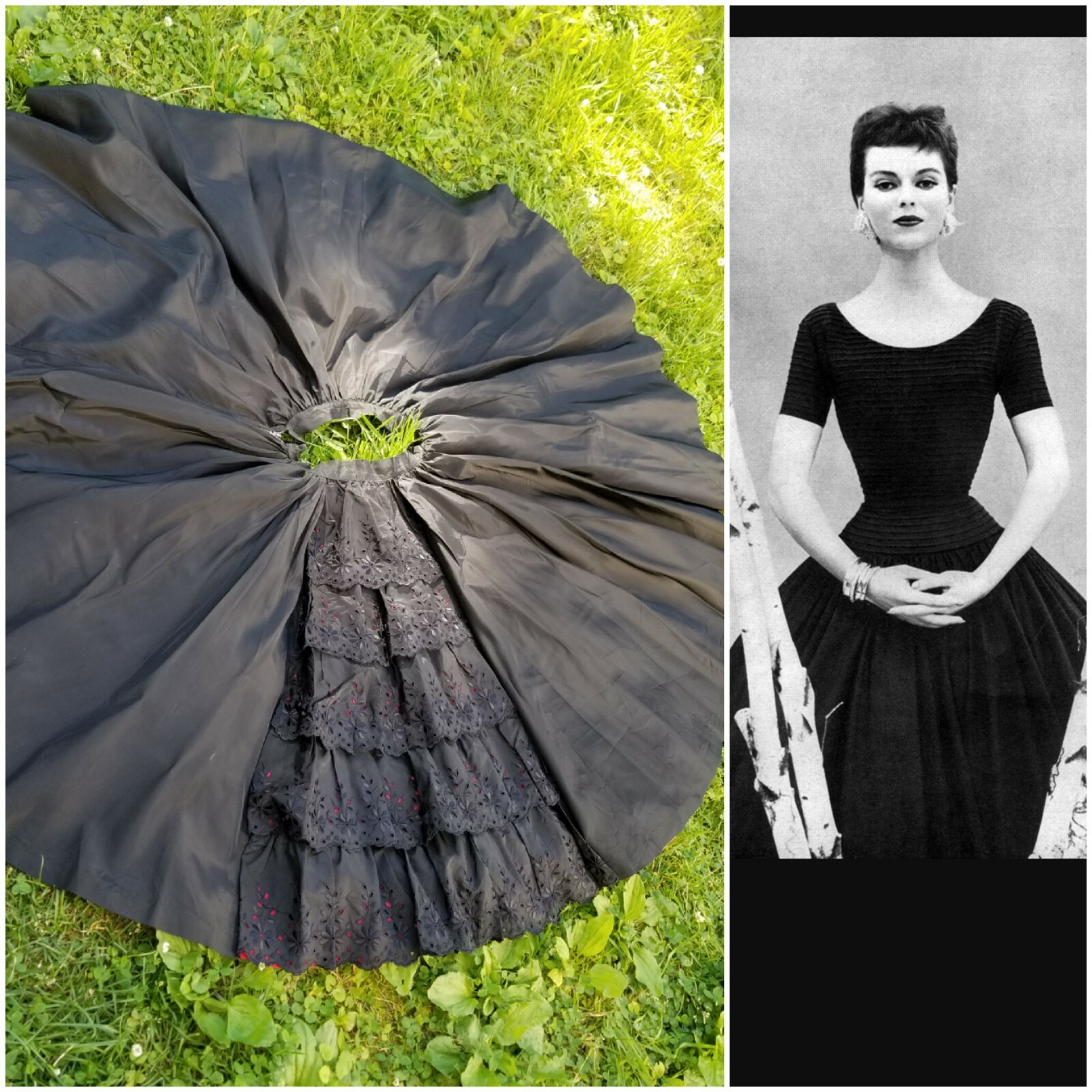 Vtg 1950s Junior house Milwaukee Black taffeta Full Circle Flamenco Skirt W23″