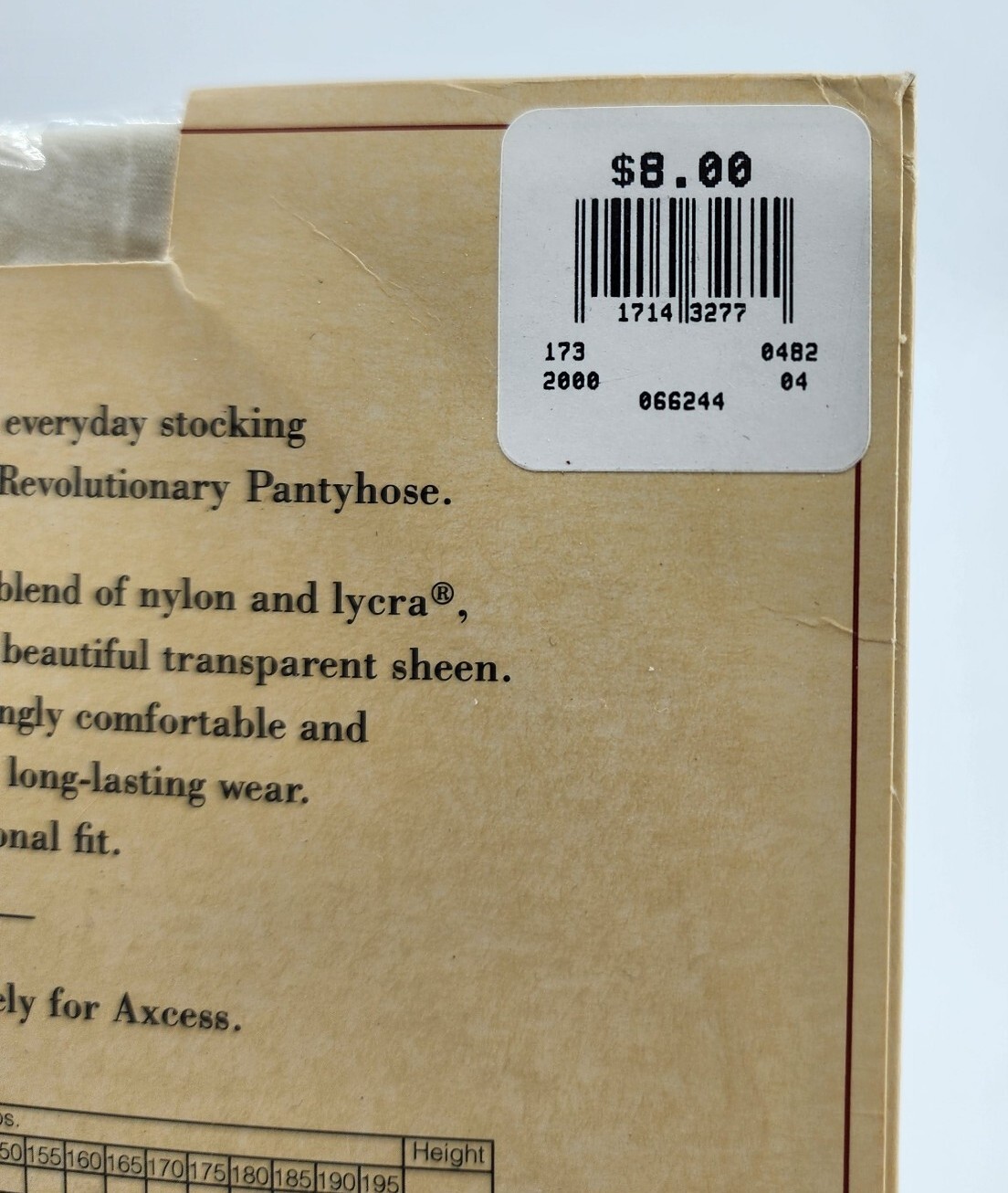 Vtg Axcess Sheerly Revolutionary Sheer to Waist Pantyhose Style 2000 Oyster Sz M