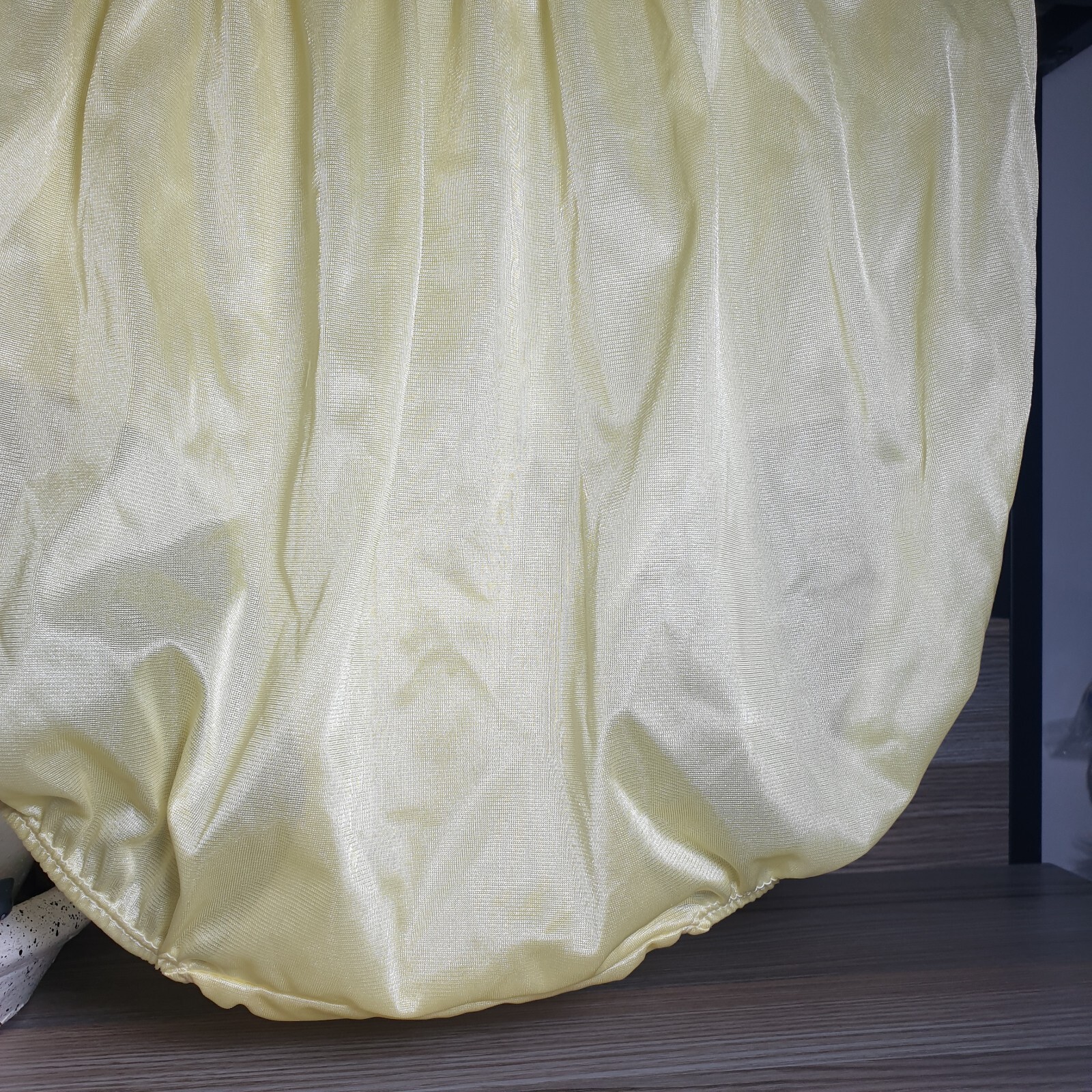 Vintage Silky Nylon Panty Sissy Yellow Granny Sheer Brief Size 10-11 Hip 48-52″