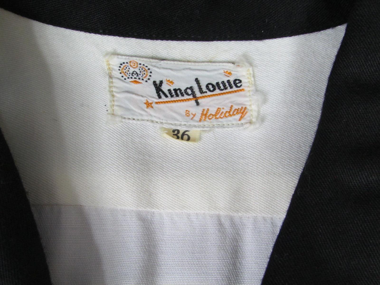 Vintage 1950s King Louie Bowling Shirt Rayon Gab Wht/Blk South Hanover Lanes PA.
