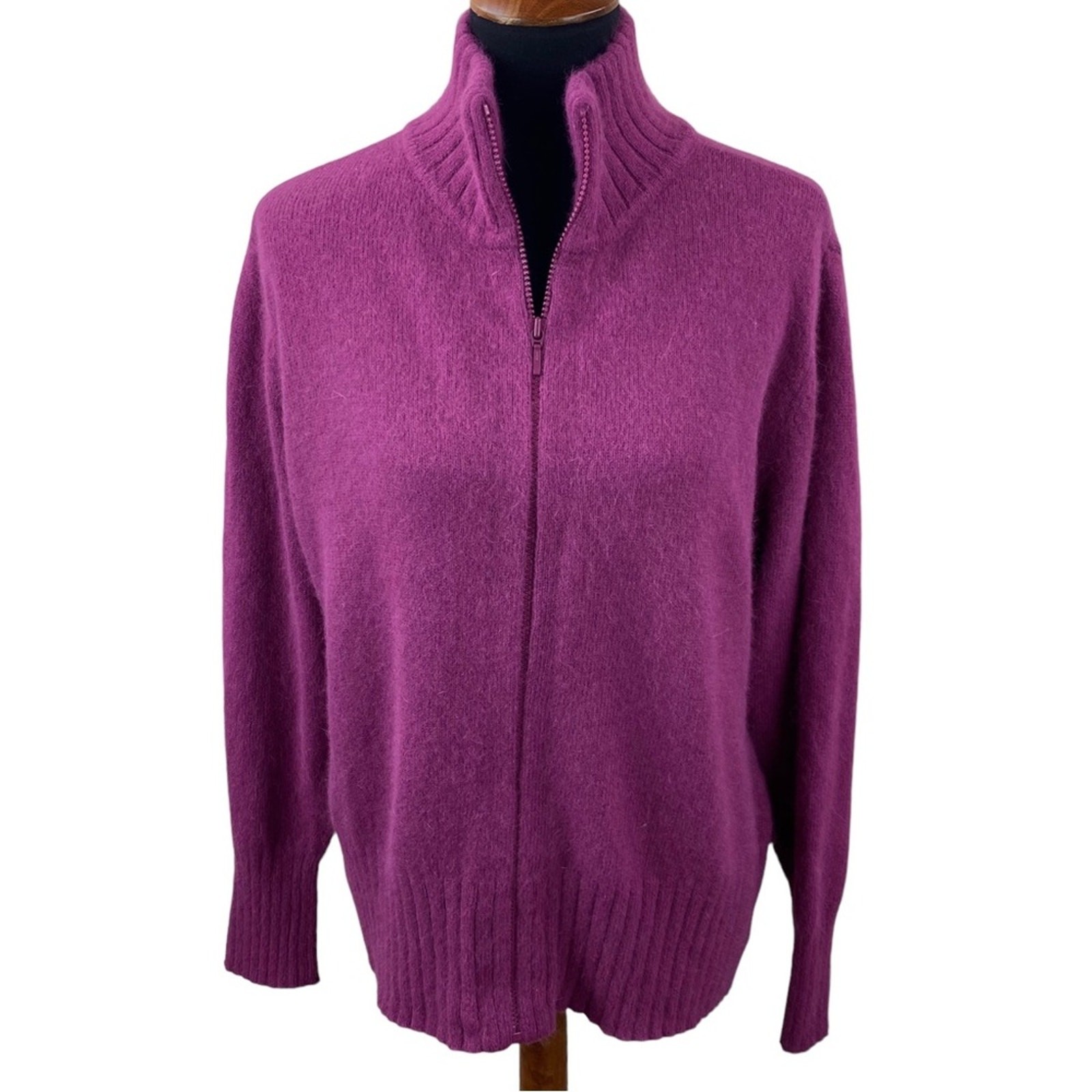 Vintage Eddie Bauer Angora Wool Zip Front Sweater Size XL Dusty Fuchsia Pink