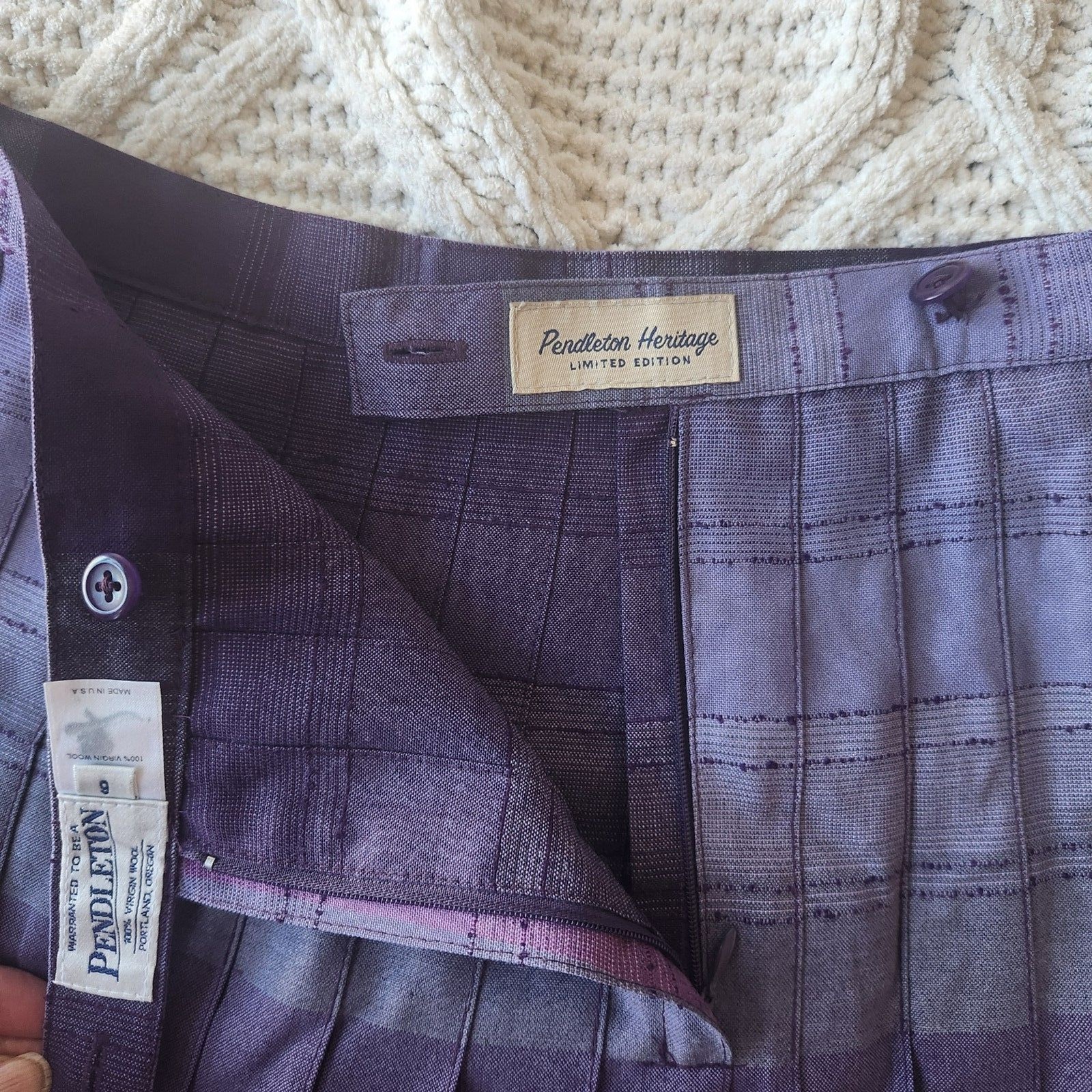 Vintage Pendleton Purple Plaid Pleated 100% Wool Maxi Skirt Size 6 Dark Academia