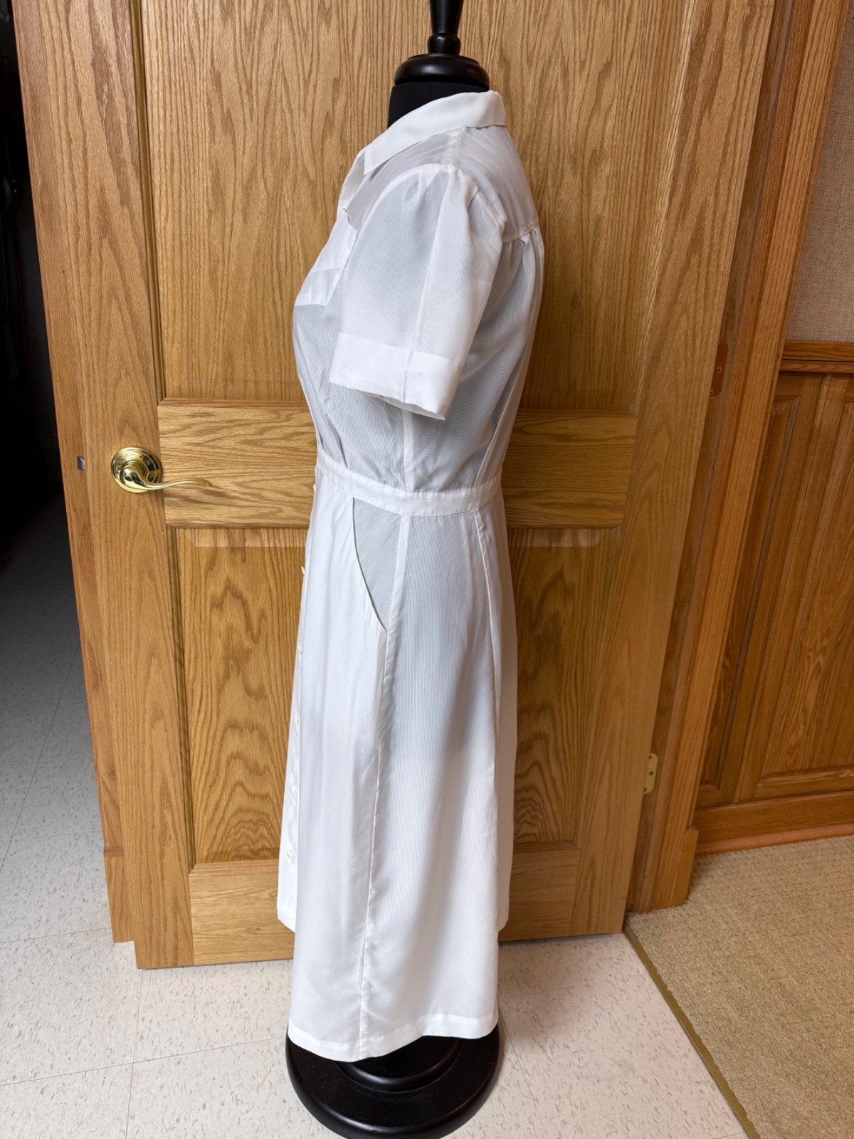 Vtg 50s 60s Nurse Waitress Removable Buttons Uniform Dress Small? White Dacron