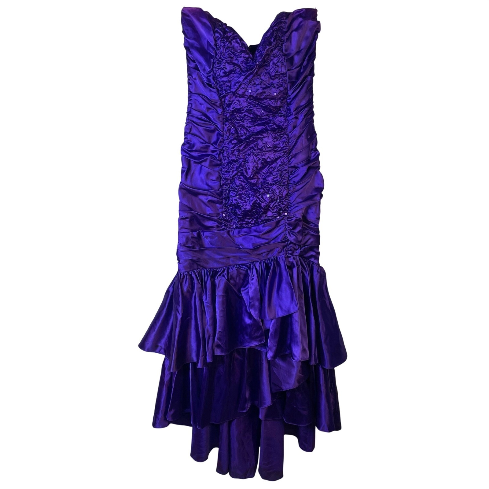 Zum Zum Prom Dress Womens 5-6 Purple Very Good Vintage 80s Sequin Ruched Mermaid