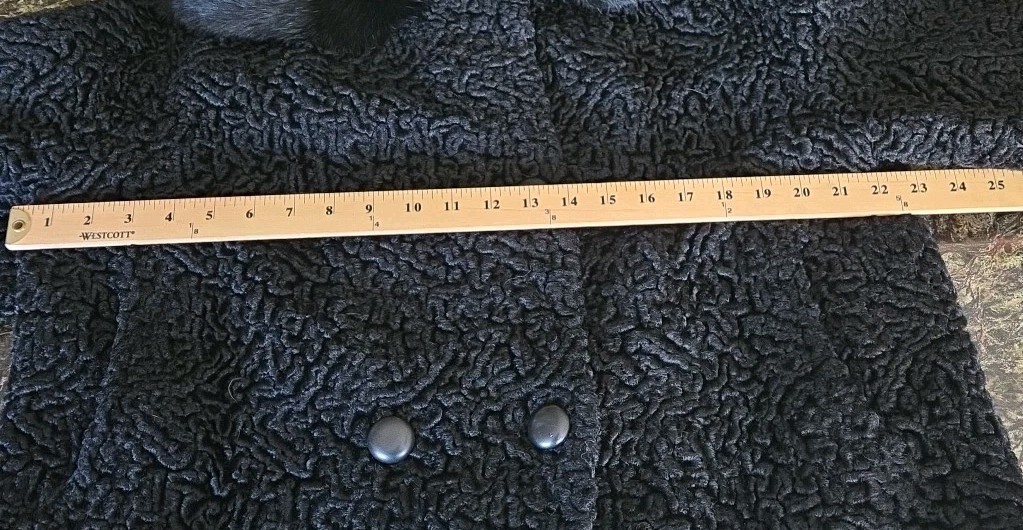 Vtg Anthony Rao Coat M Black Curly Lambs Wool w Real Fur Collar 50s 3/4 Sleeve