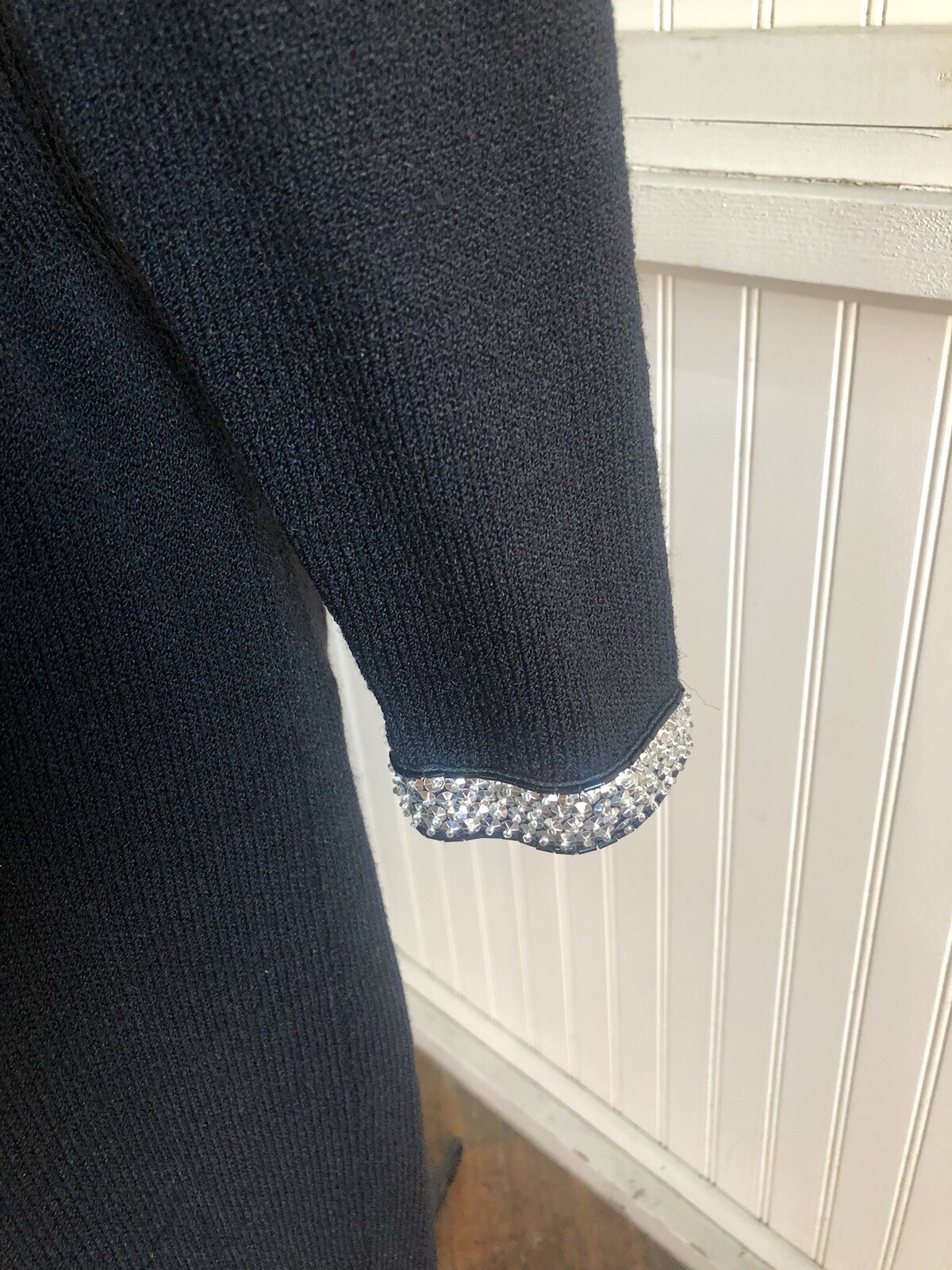 Vintage Black Knit Don Sayers For Wellmore Dress Silver Sequin Bow, *New Year’s