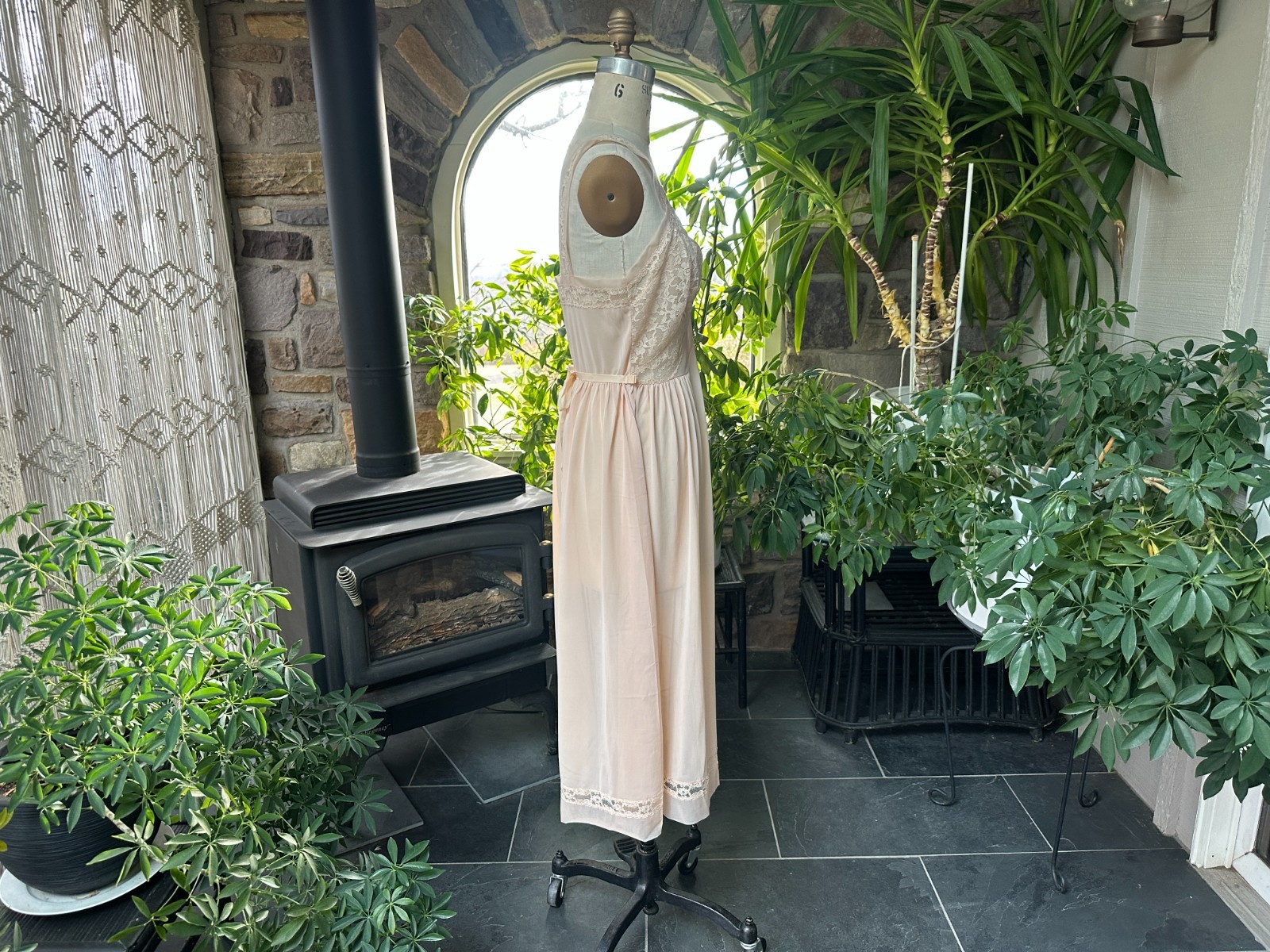 Vintage 1960s Peach Nylon and Lace Nightgown Luxite by Kayser