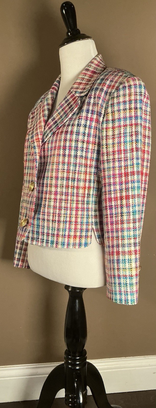 Don Caster Silks Vintage Multicolor Tweed 100% Woven Silk Cropped Blazer Sz 4