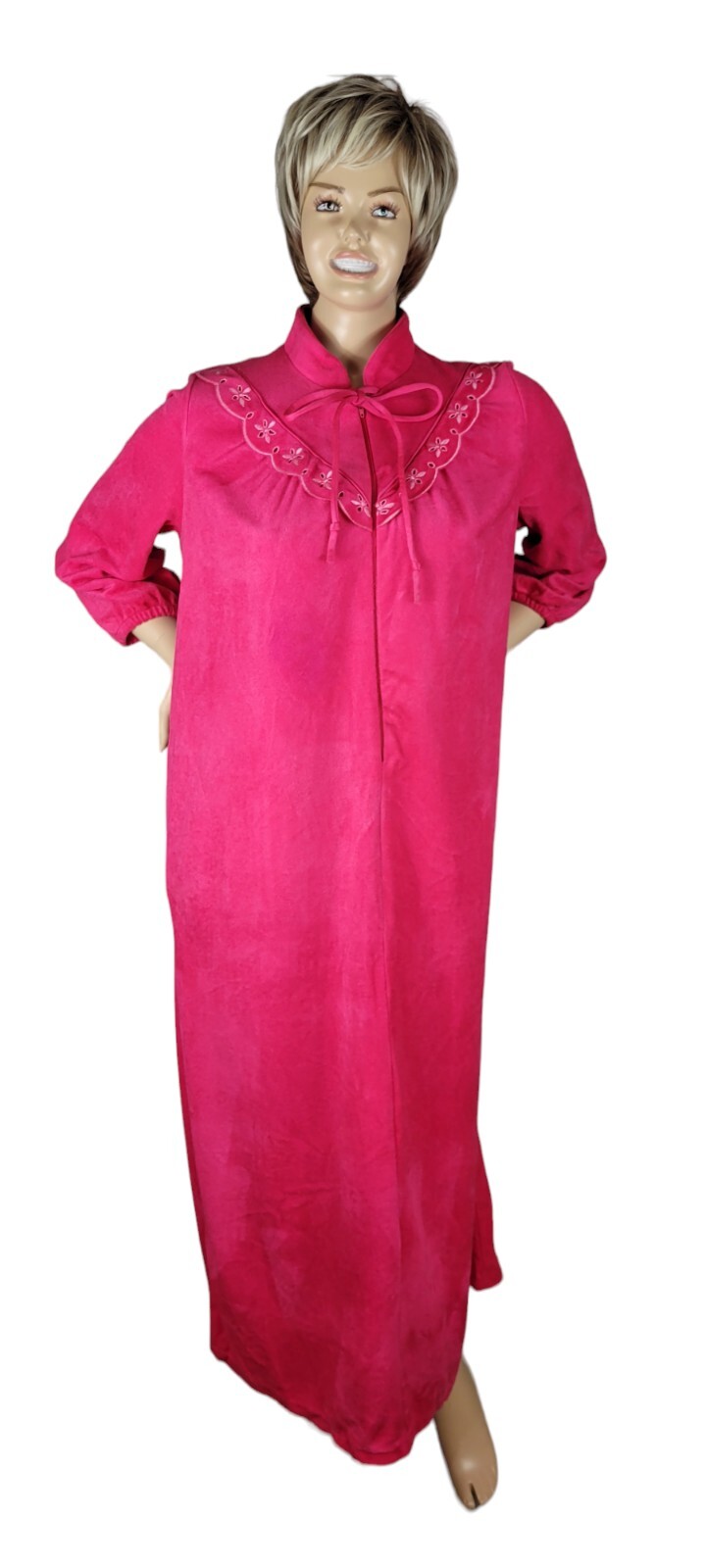 Vintage Plaza 9 Madison Avenue Hot Pink 3/4 Zip Robe House Coat Collar Bow Sz L