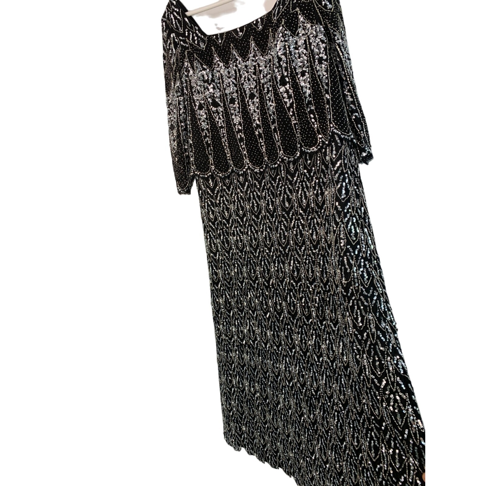 VTG Jennifer Jane Beaded Black Dress Sz 16/18 Custom Wedding Flapper 7214