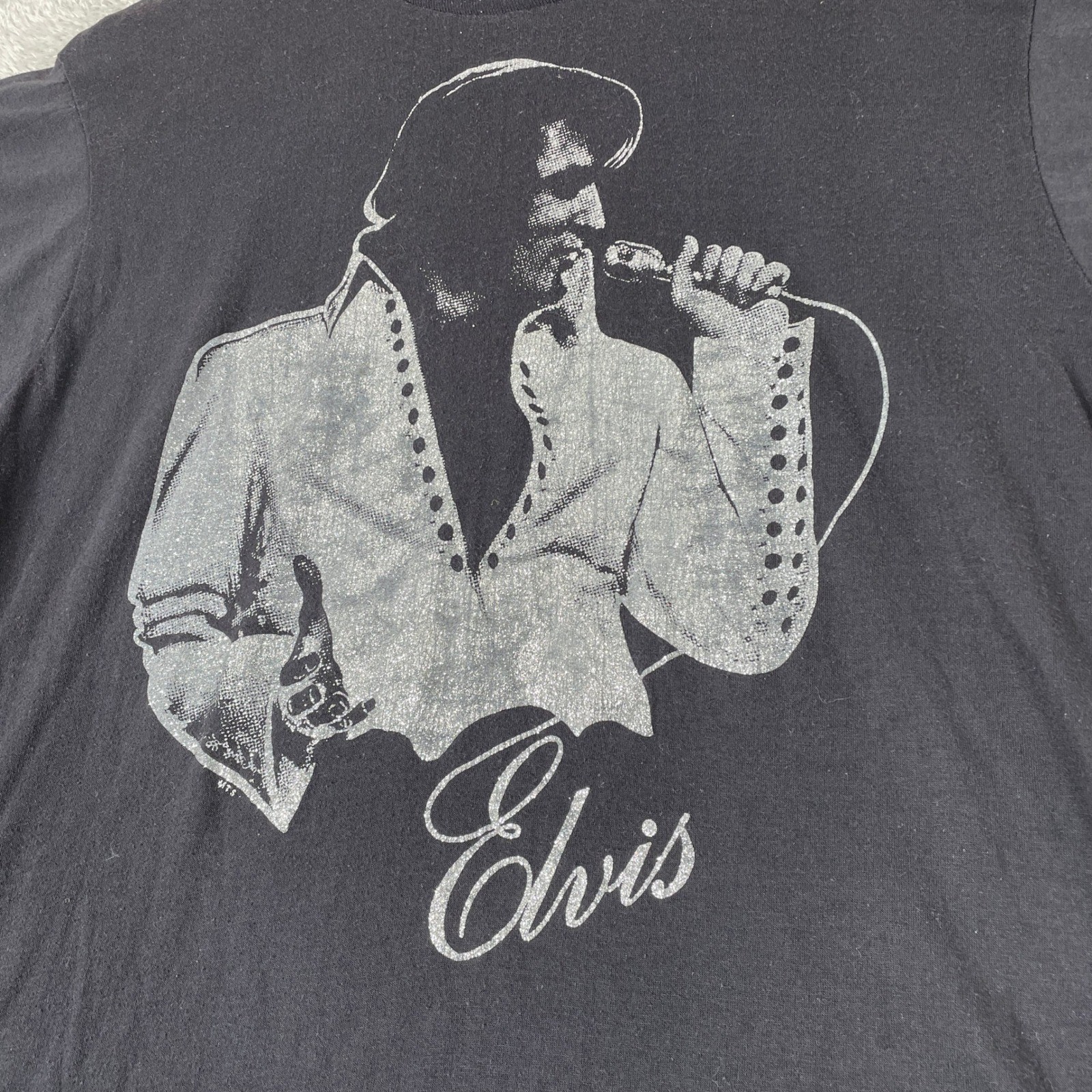 Elvis Presley Vintage Graphic T Shirt Womens Large Black Rock and Roll Music