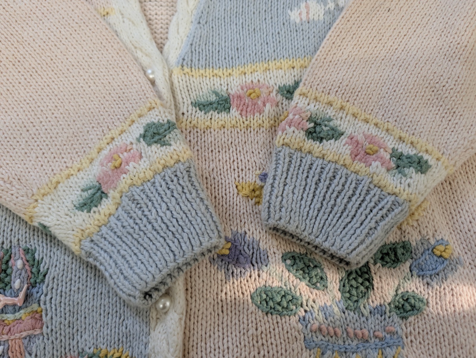 Vintage 90s Marisa Christina XL Sweater Hand Knit Cardigan Easter Bunny