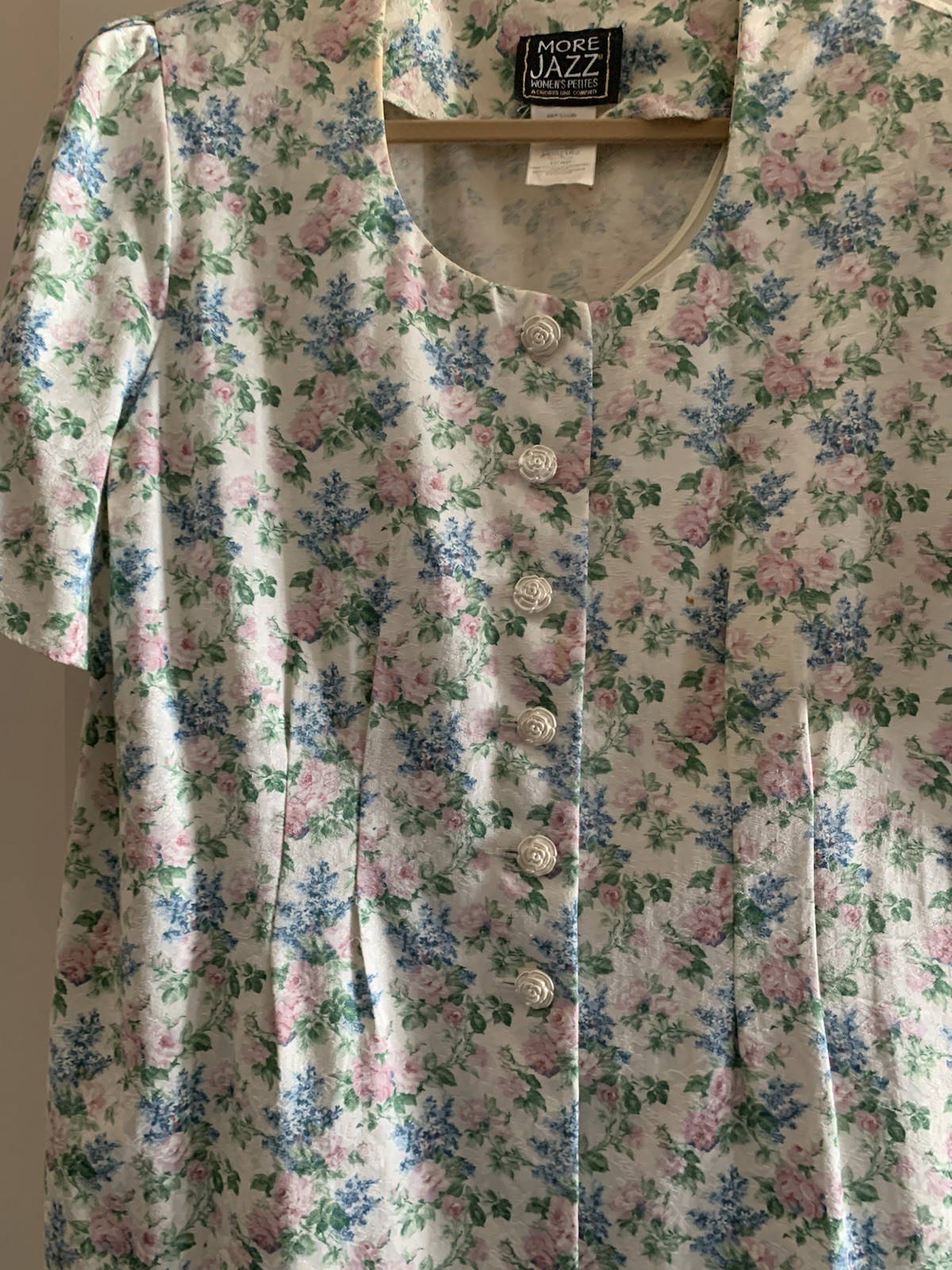 Vintage More Jazz Women’s Pet 2 Pc Floral Dress Jacket Set 18WP White Pink Blue