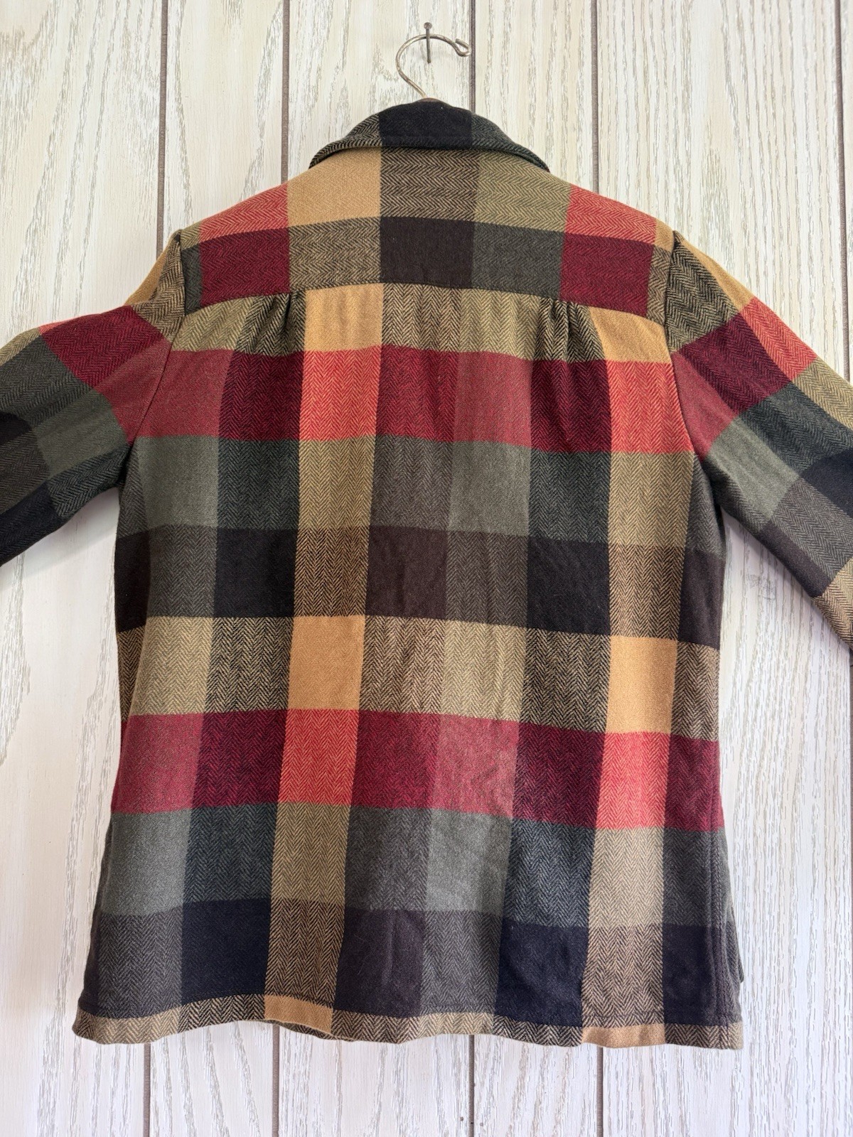 Vtg 50s Pendleton 49er Wool Jacket L Autumn Yellow Red Green Plaid Chore Shacket