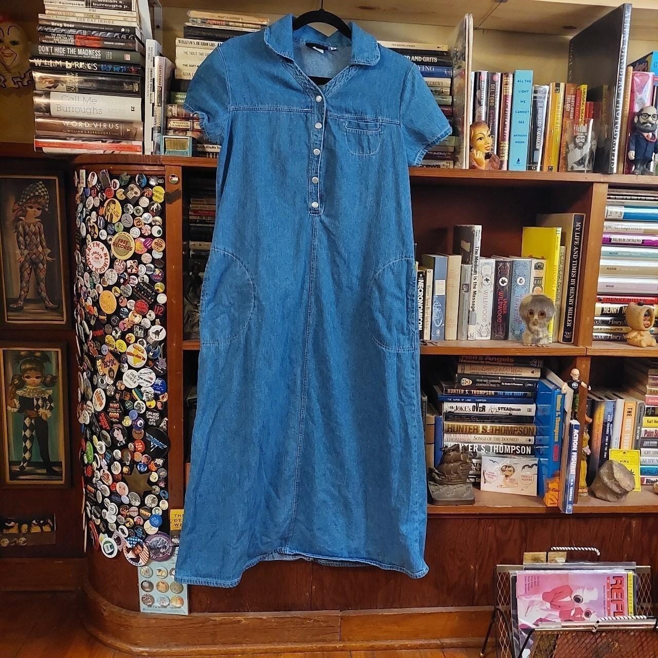Vintage floor length short sleeve denim faded glory dress.