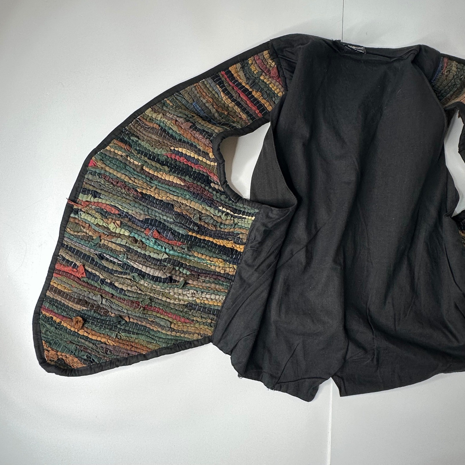 Vtg Exceptional Leather Scrap Vest Multicolor Black Boho Artwear Rag Rug Sz L