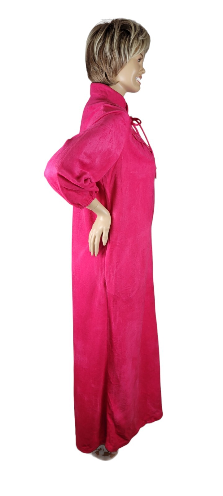 Vintage Plaza 9 Madison Avenue Hot Pink 3/4 Zip Robe House Coat Collar Bow Sz L