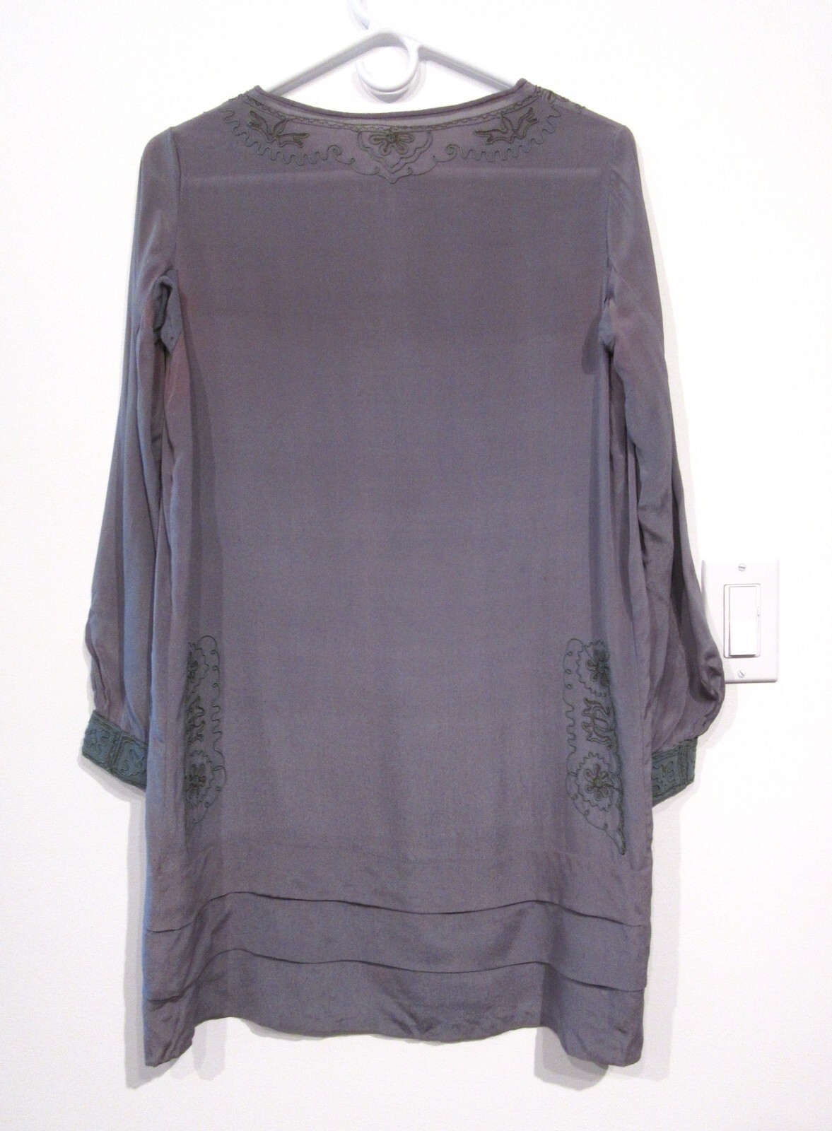 VINTAGE ANTIQUE WOMENS 1920S FLAPPER DRESS TUNIC MUAVE SILK CREPE EMBRD ASIS F45