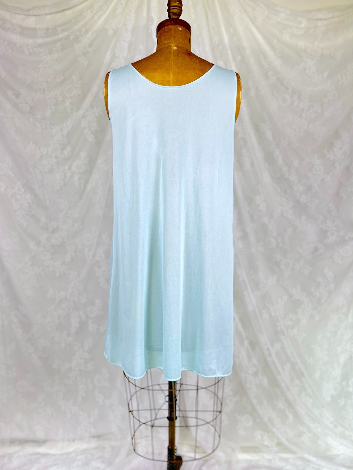 Vintage 60s Blue Babydoll Nightgown, Nylon, Lace Embroidery, Retro Romantic