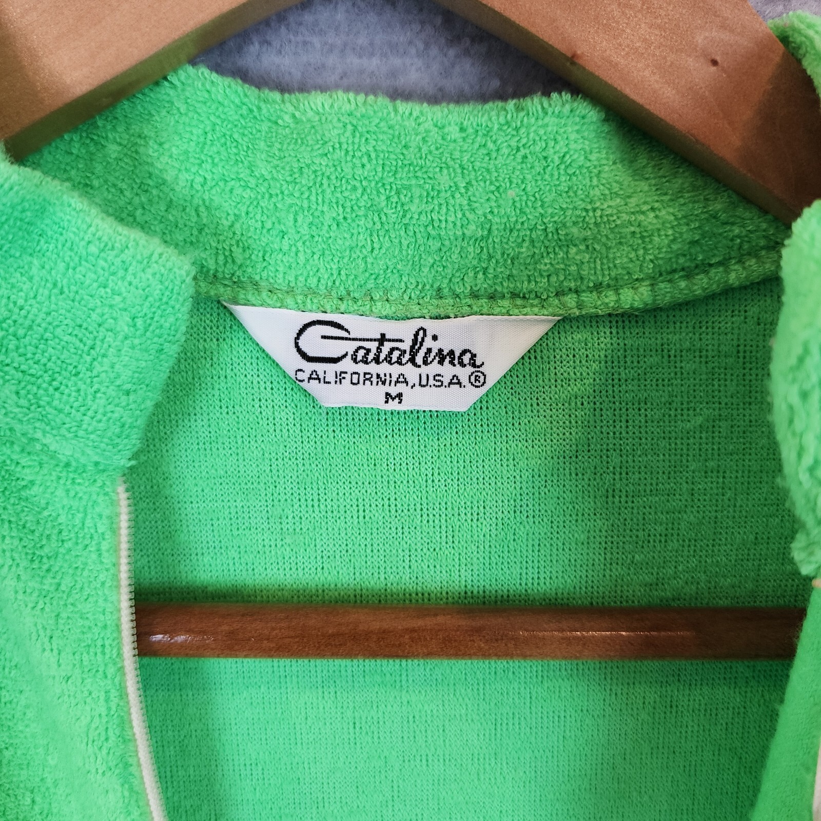 Vintage Catalina Dress Medium Neon Green Maxi Terry Towelling Cloth USA 70s