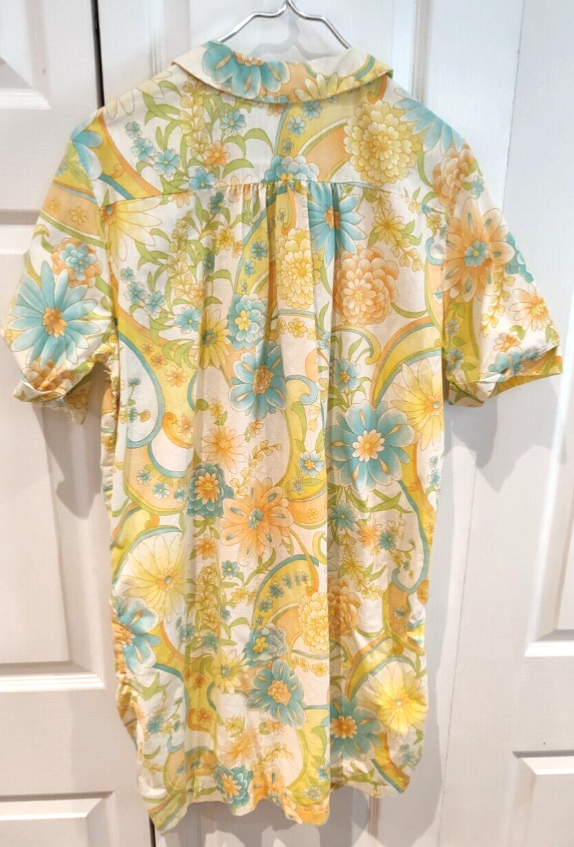 Vintage Hippie Night Gown Women Yellow Blue Orange White Floral Print Size Large