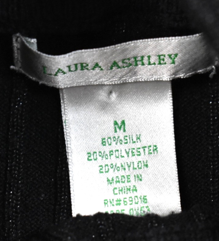 90s Laura Ashley Mock Neck Sweater Black Glitter Ribbed Silk Blend Medium VTG
