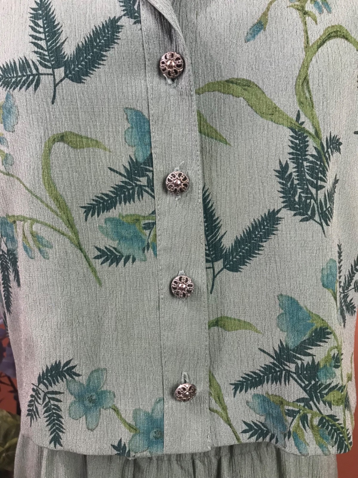 miss dorby green dress floral vest sz 12 cottagecore vntg 90’s homestead