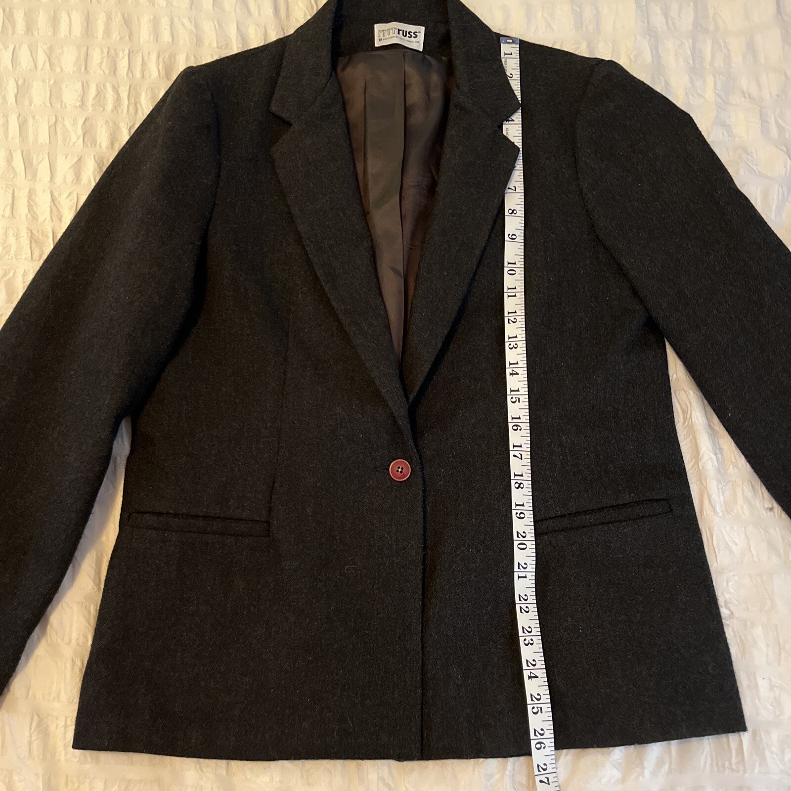 VINTAGE RRRRuss WOOL Dark Gray Lined Blazer USA Union Made Size M/L