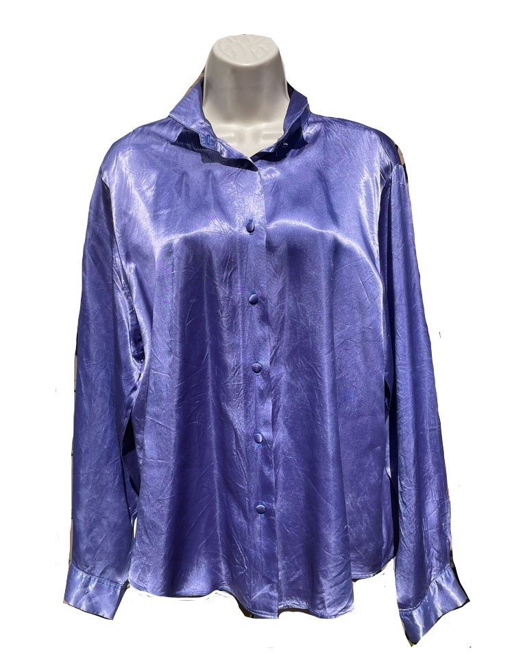 VINTAGE Diversity Women M Long Sleeve Purple Blouse Shirt Preppy Work Silky Luxe