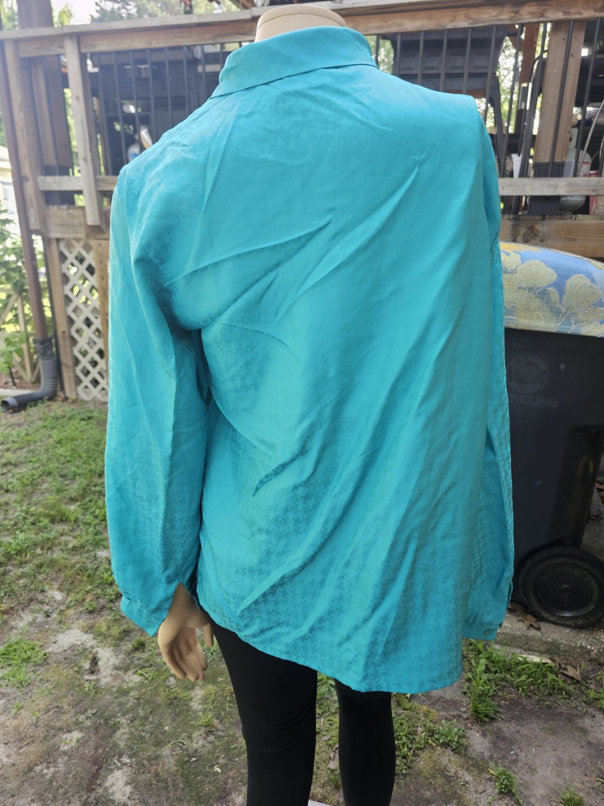 Vtg Lucky Winner 70s 80s Pussy Bow Secretary Blouse Jacquard Dress Shirt Top M