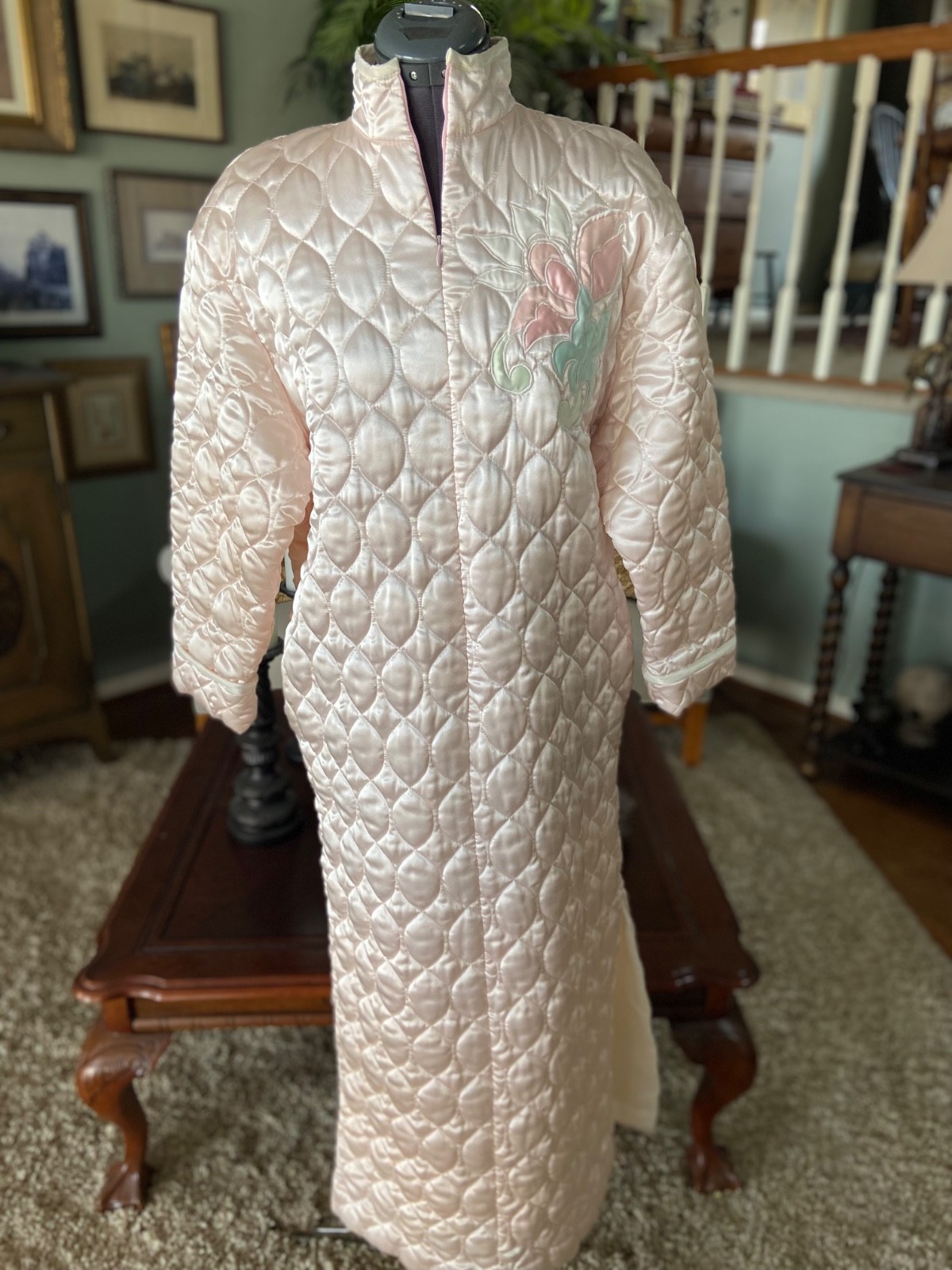 Vintage Natori II Quilted Housecoat Pink Floral Long Robe Cozy NWOT