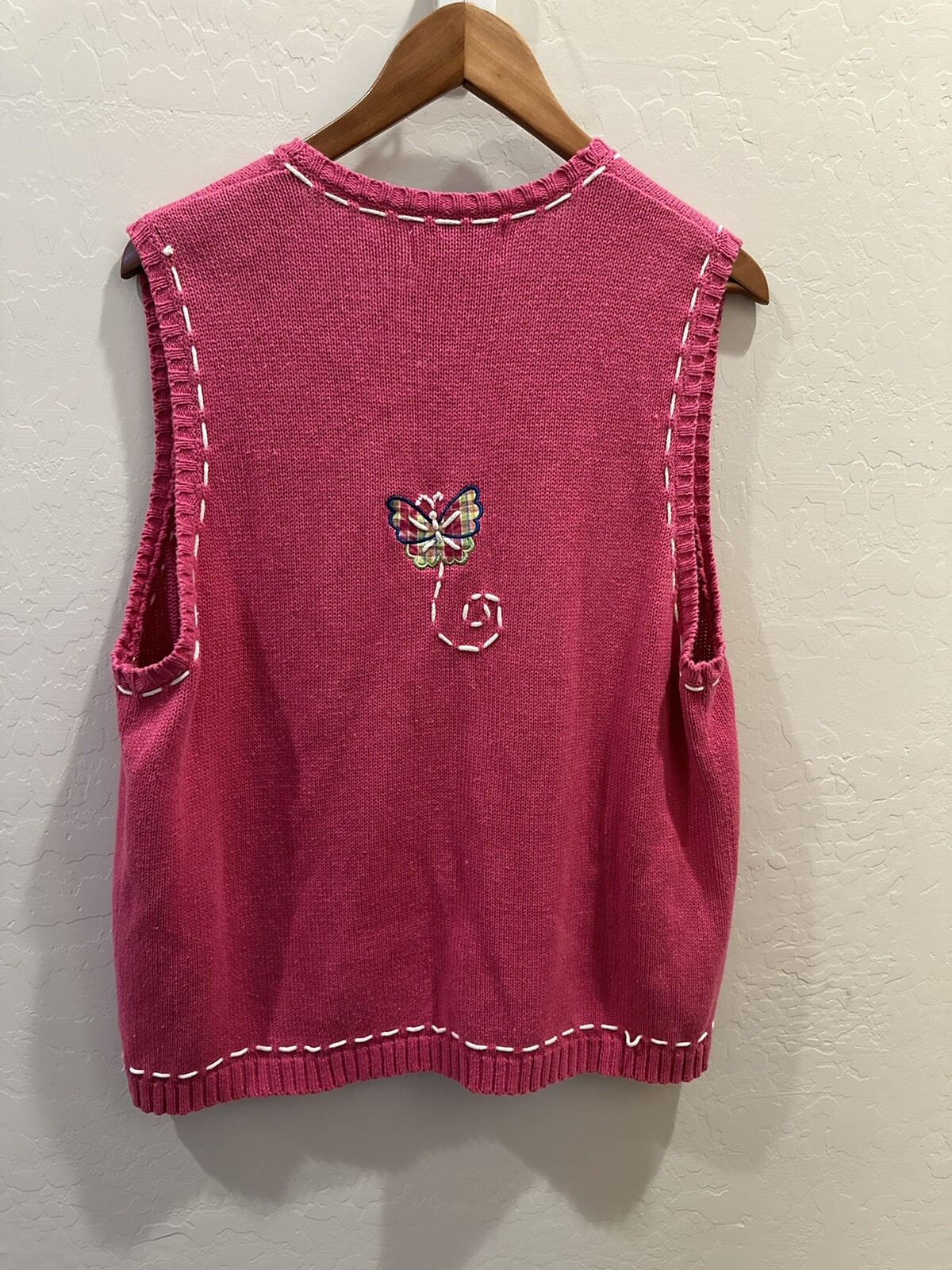 Mandal Bay Vintage Pink Sweater Vest Butterflies XL Ramie Cotton