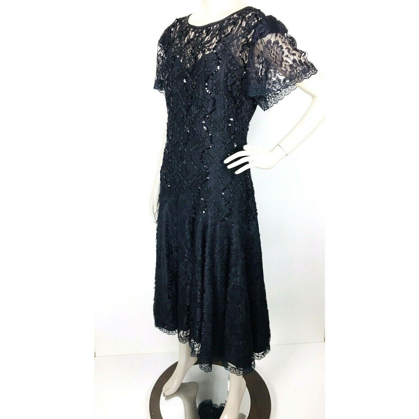 VTG Dark Romance Goth Witchycore Halloween Wedding Black Lace Beads Party Dress