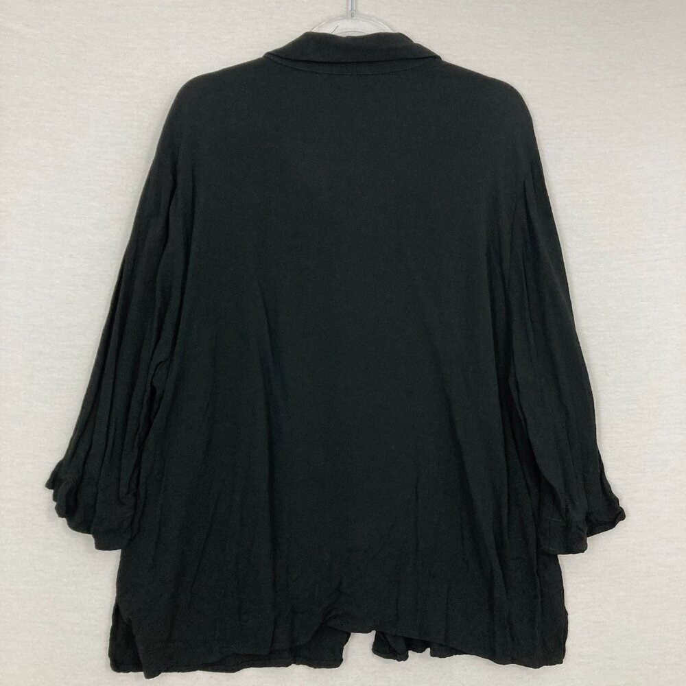 Vintage Carole Little Black Pintuck 3/4 Sleeve Button Down Preppy Office sz 18W