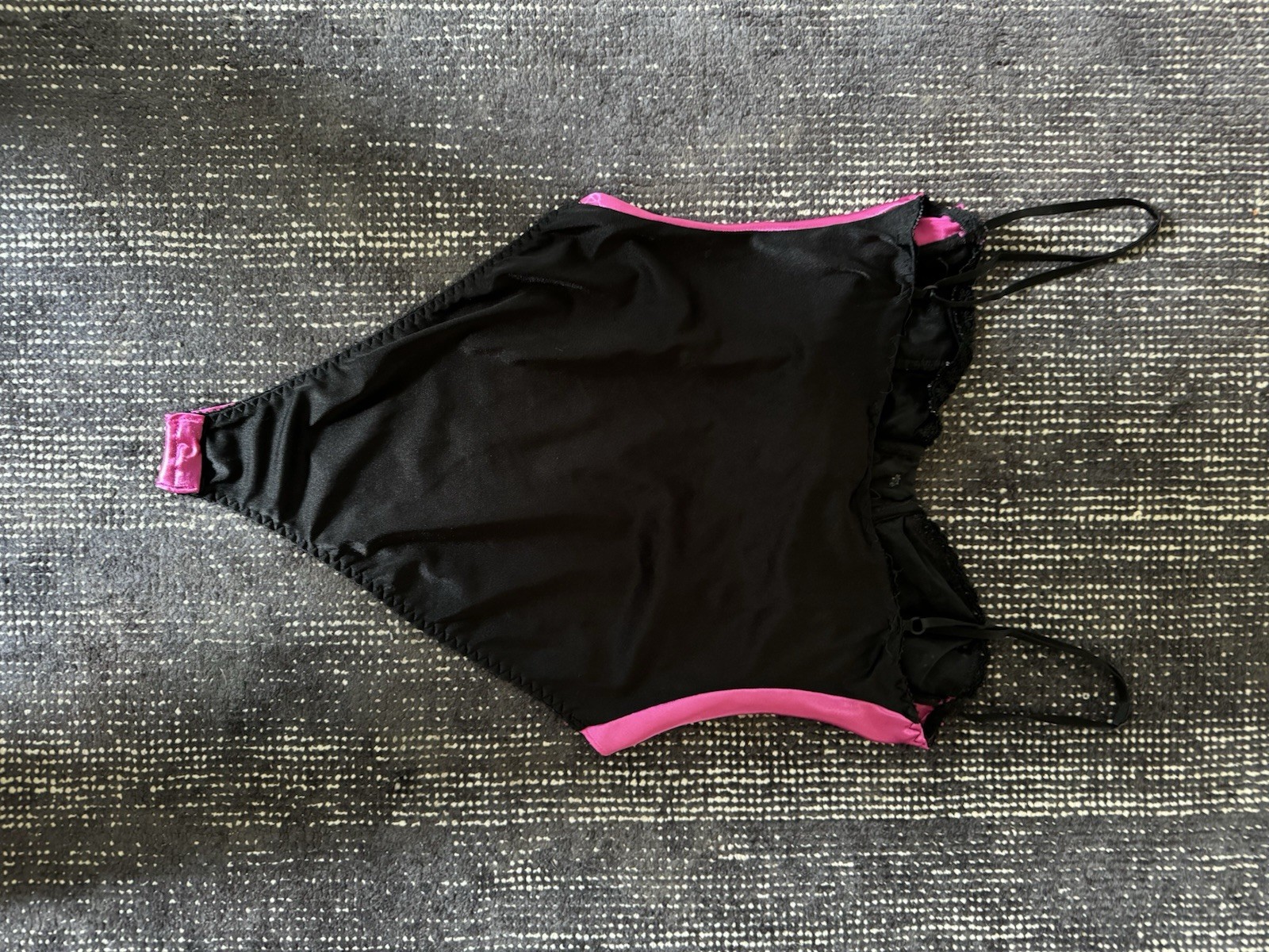 Vtg 80s Pink Black Lace Underwire Bra Lingerie Bodysuit Snap Crotch
